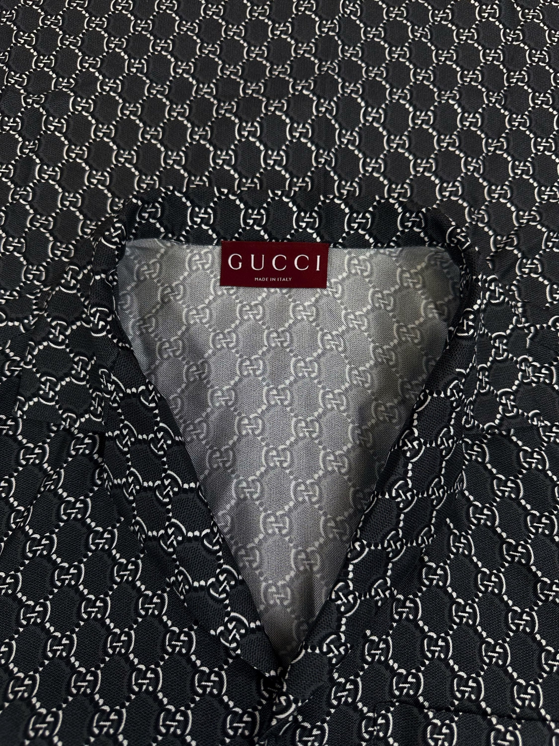 Gucci Monogram Logo Silk Camp Collar Oversized Shirt