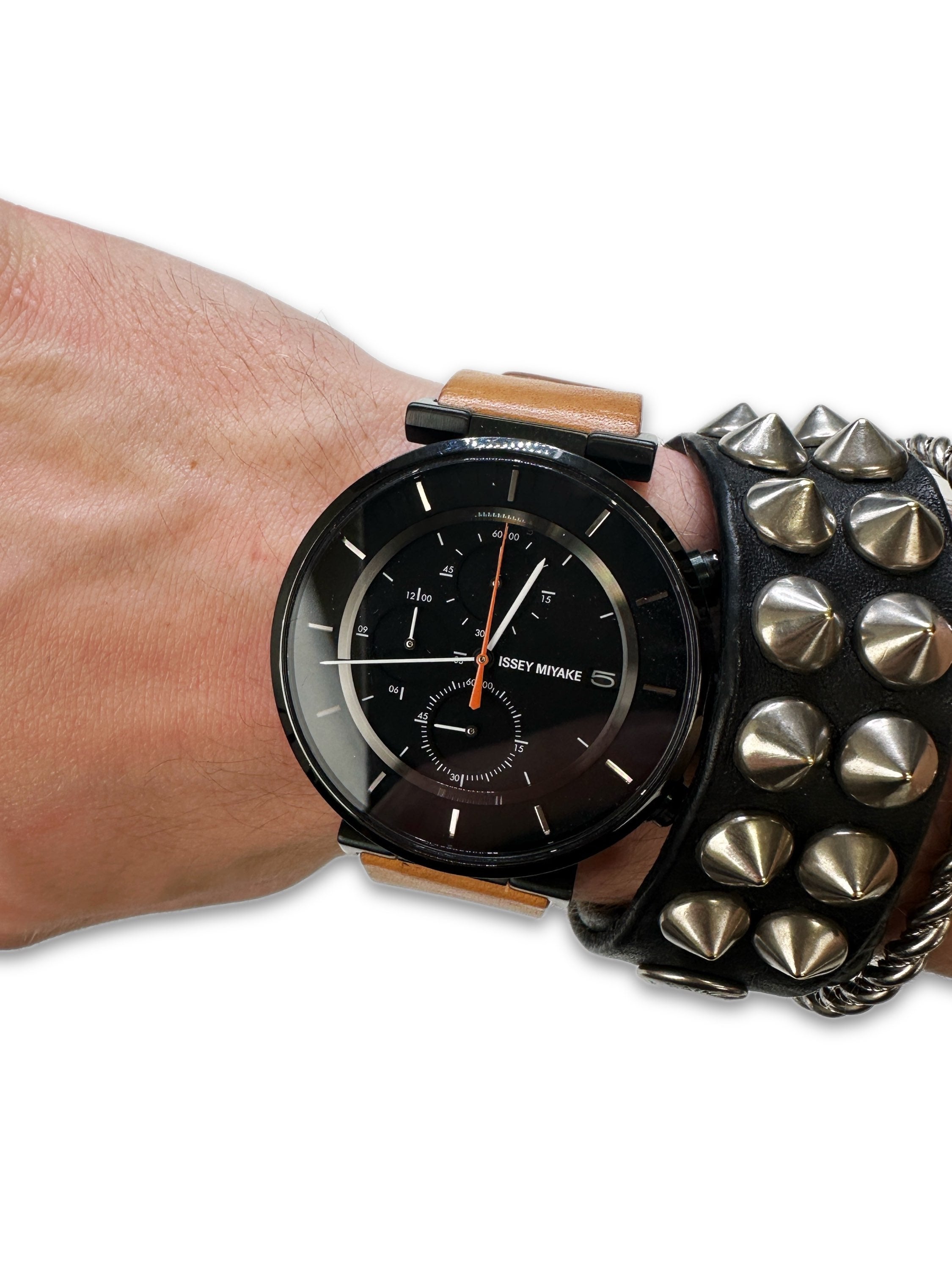 00s Issey Miyake by Satoshi Wada Black ‘Chronograph’ Leather Watch