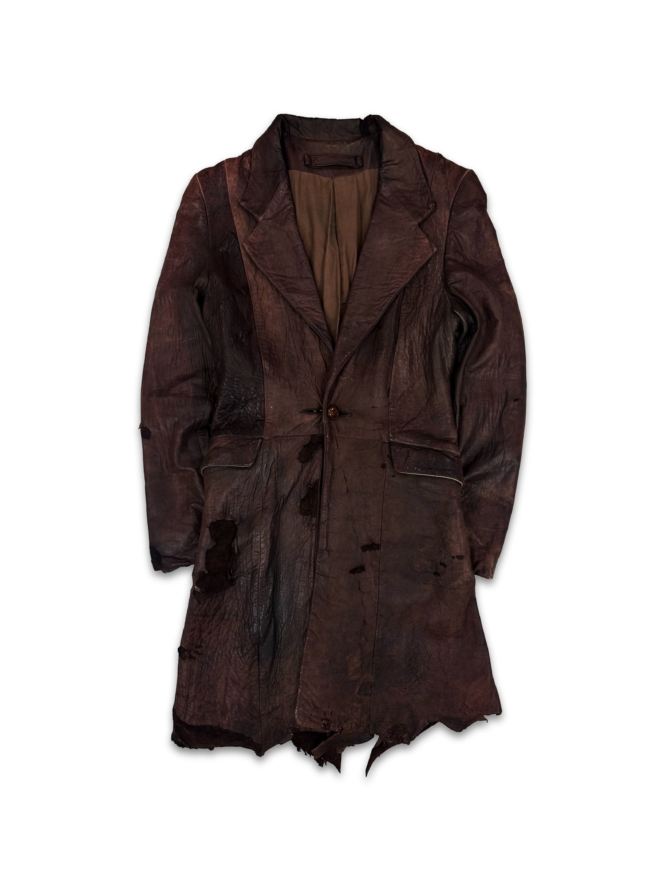 00s Mihara Yasuhiro ‘Reconstructed’ Sheepskin Leather Trench Coat