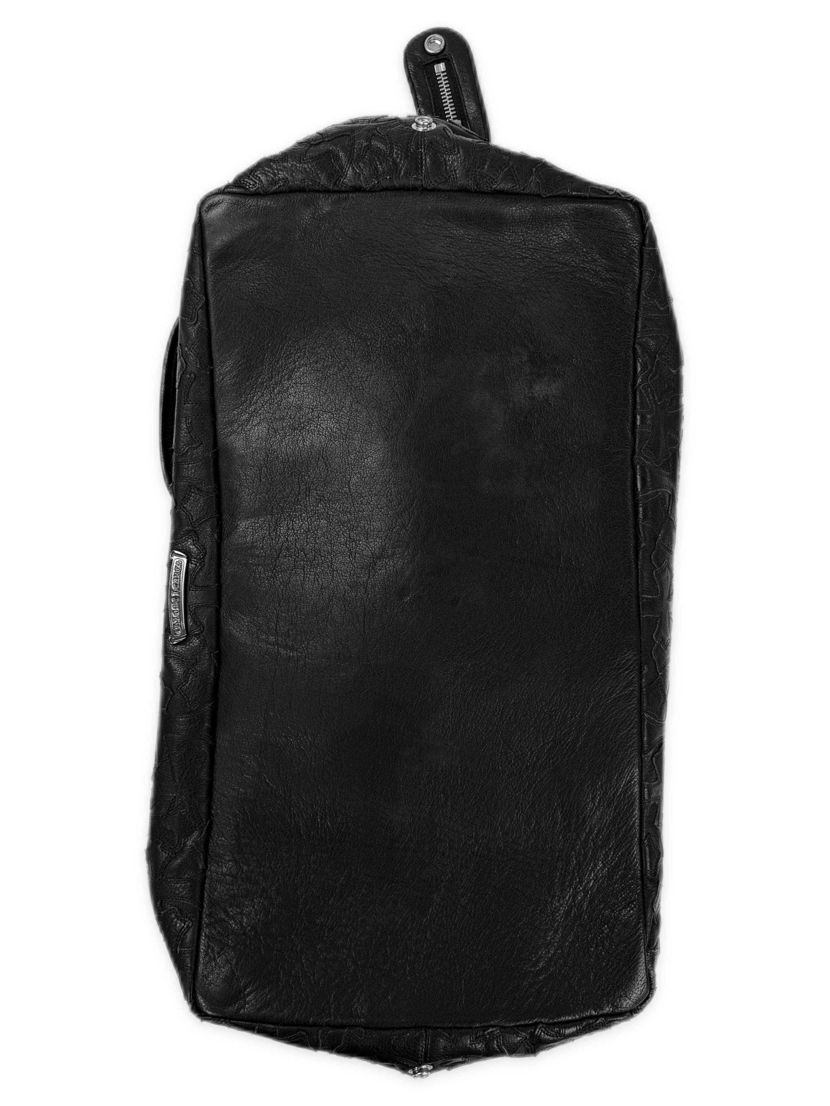 Chrome Hearts Cemetery Cross Patch Flooded Black Leather Large Duffle Bag