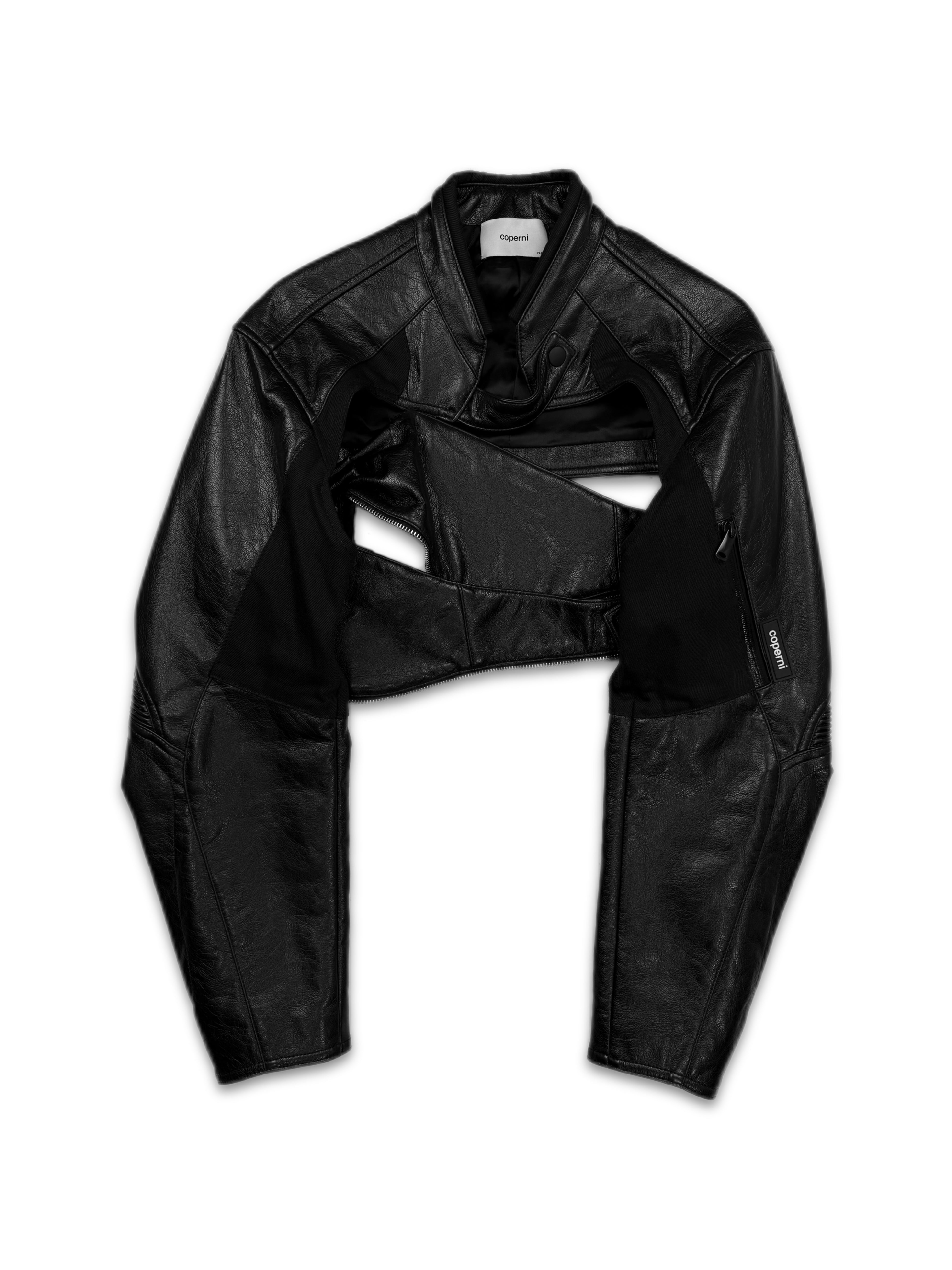 Coperni Black Faux Leather ‘Cutout’ Cropped Biker Jacket