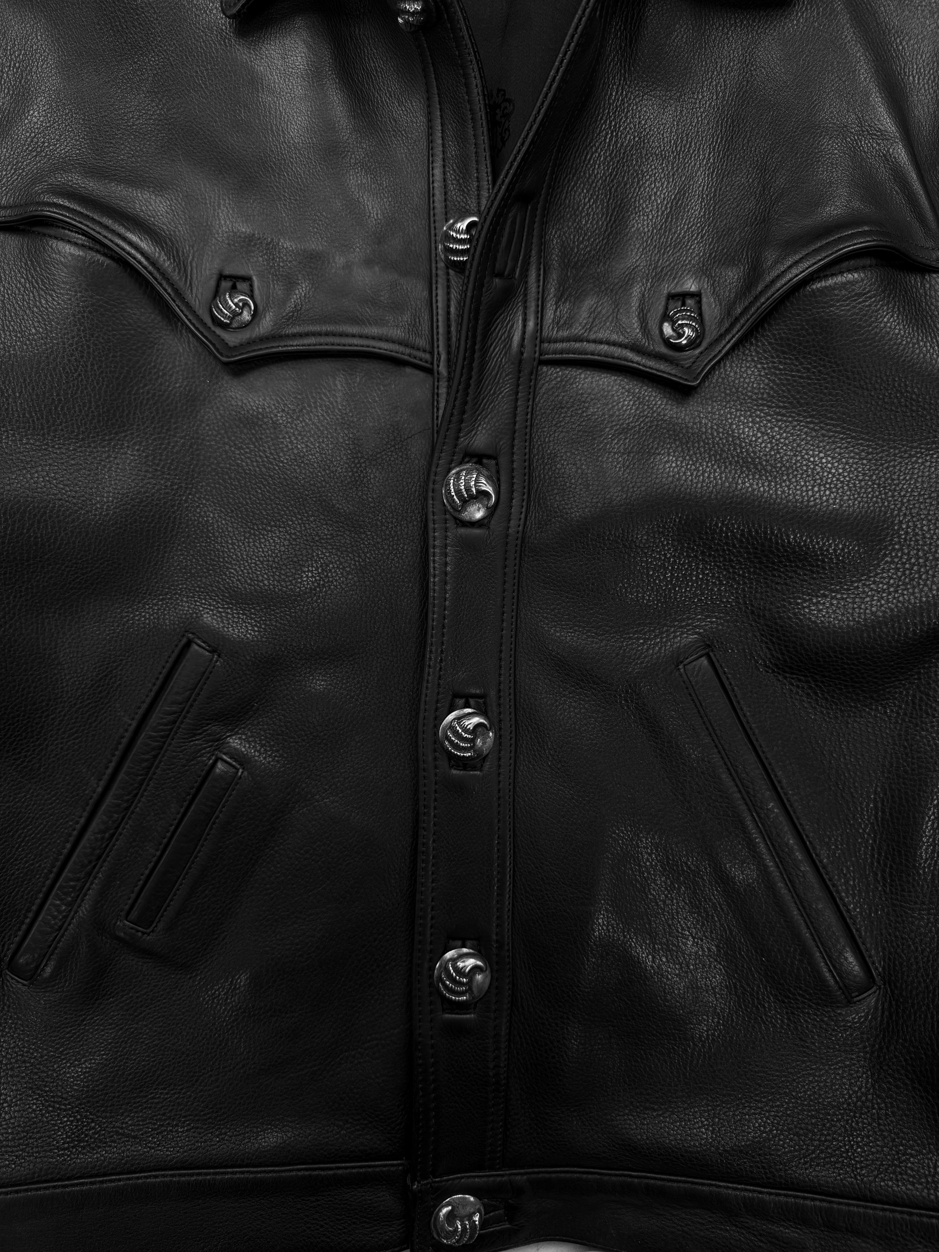 1993 Chrome Hearts Talon Button Leather Moto Fleur Jacket