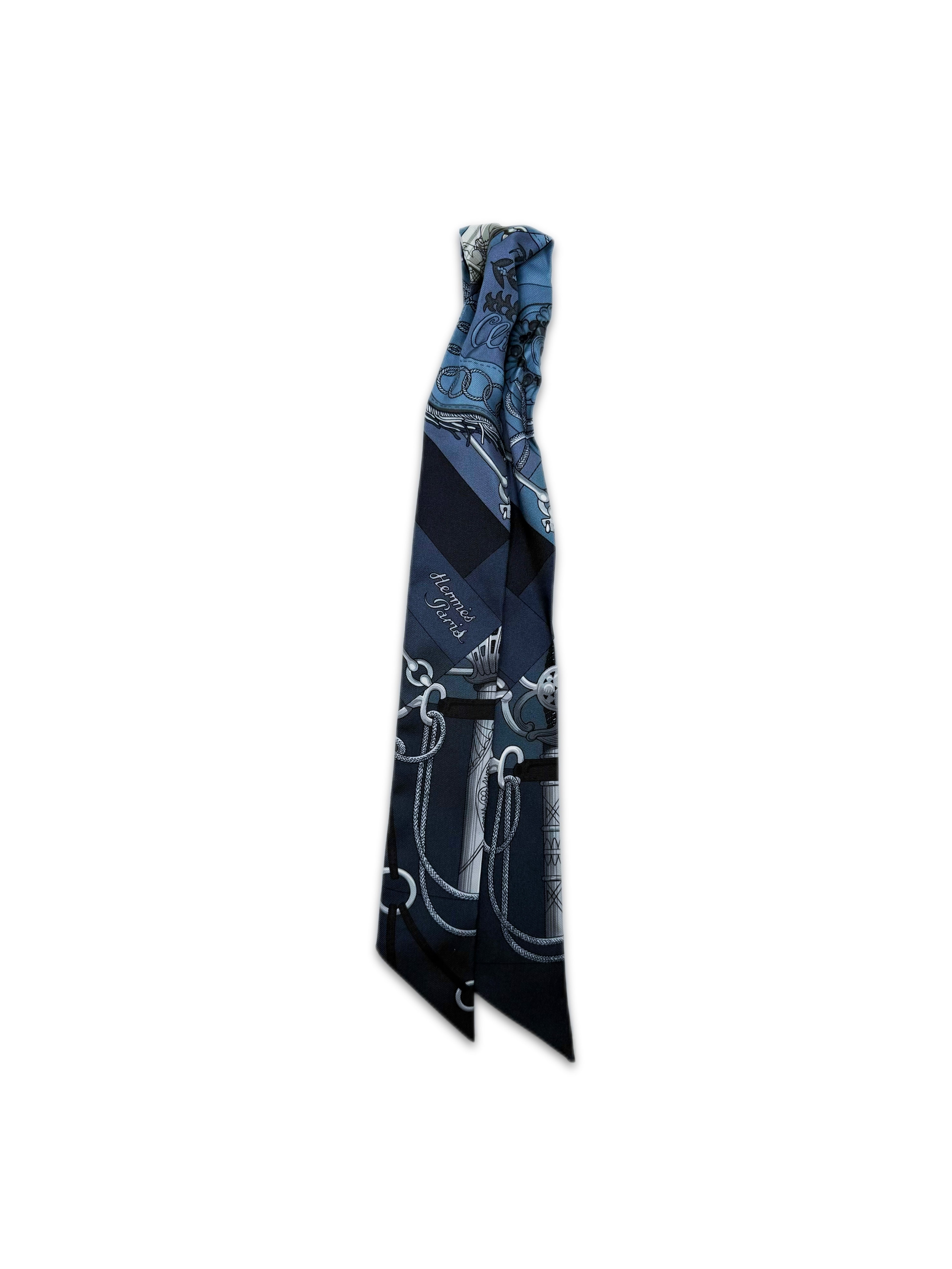 Hermès ‘Cliquetis’ Twilly Navy Blue Scarf