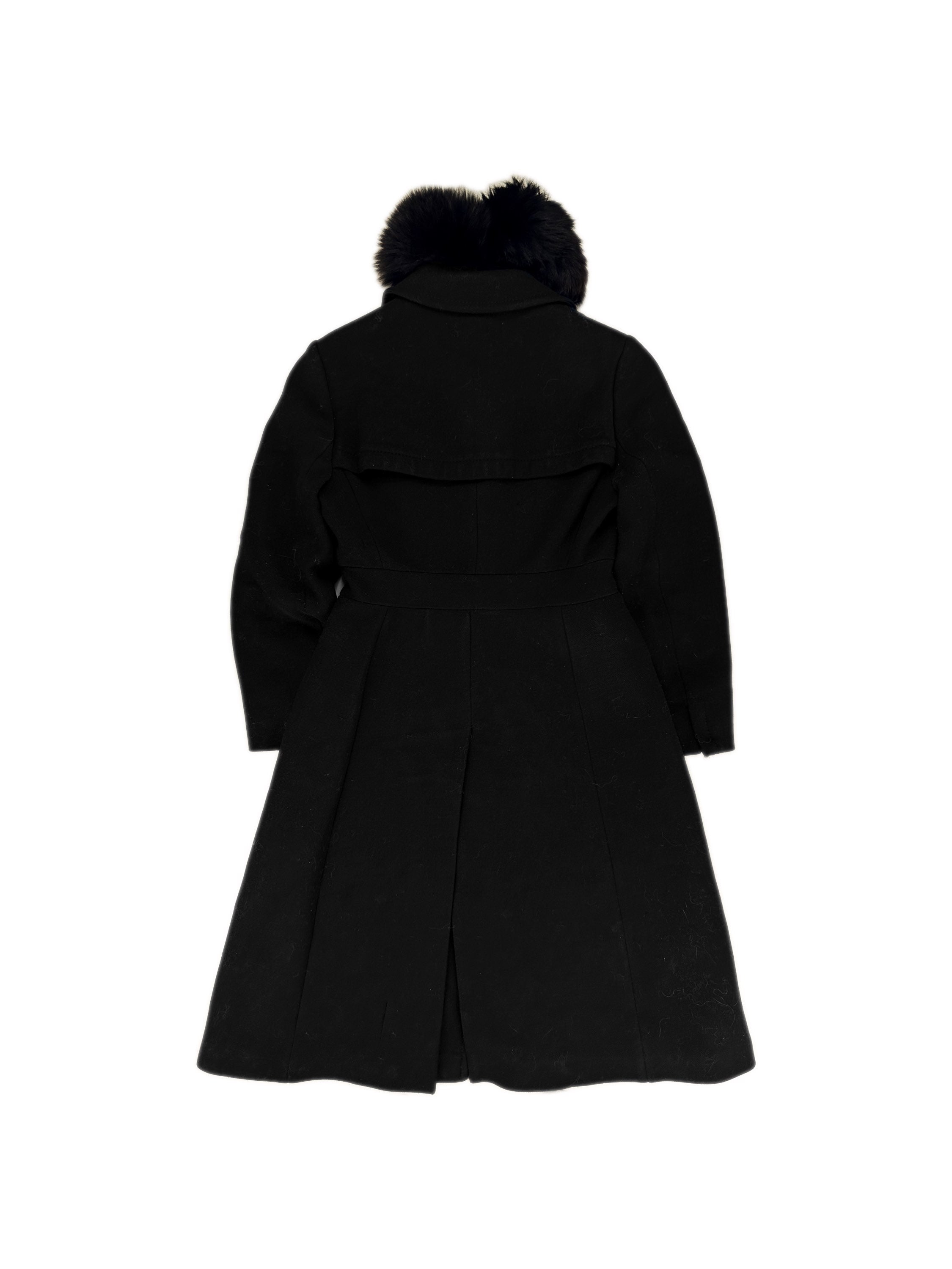 Prada Wool Fur Collar Button Down Trench Coat