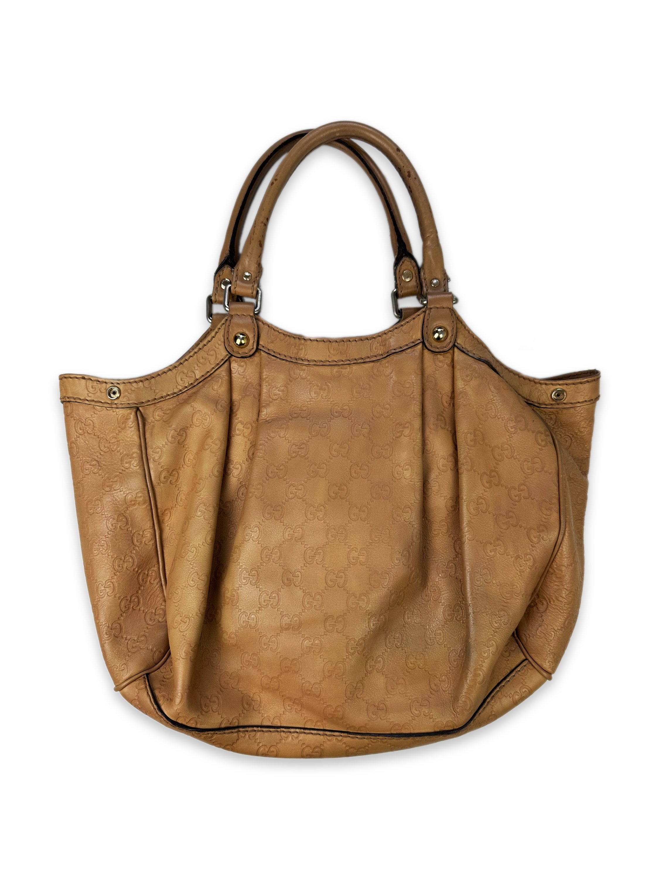 Gucci Beige ‘Guccissima’ Embossed GG Monogram Leather Handbag