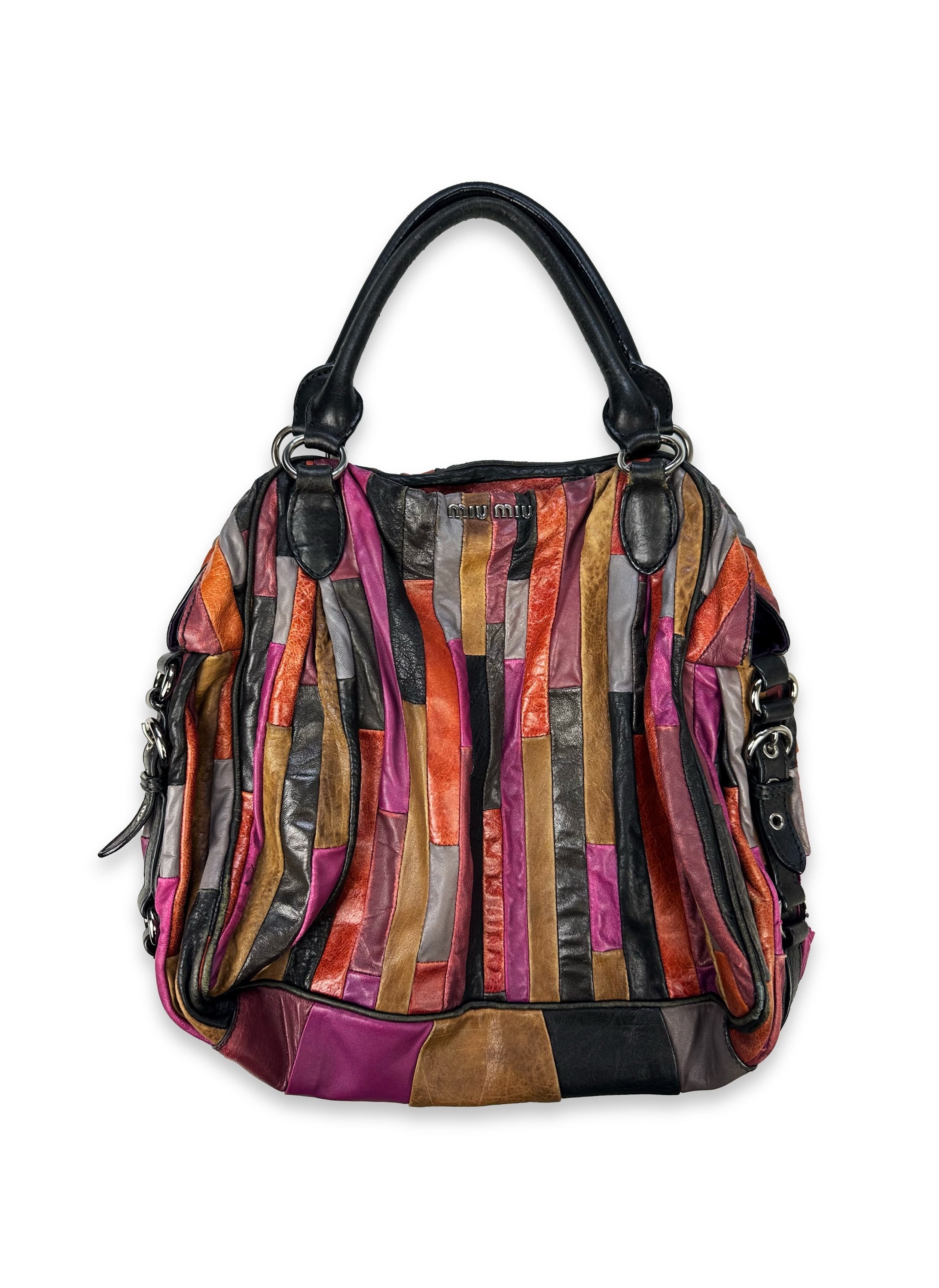 00s Miu Miu Colour Block Metallic Rainbow Leather Handbag
