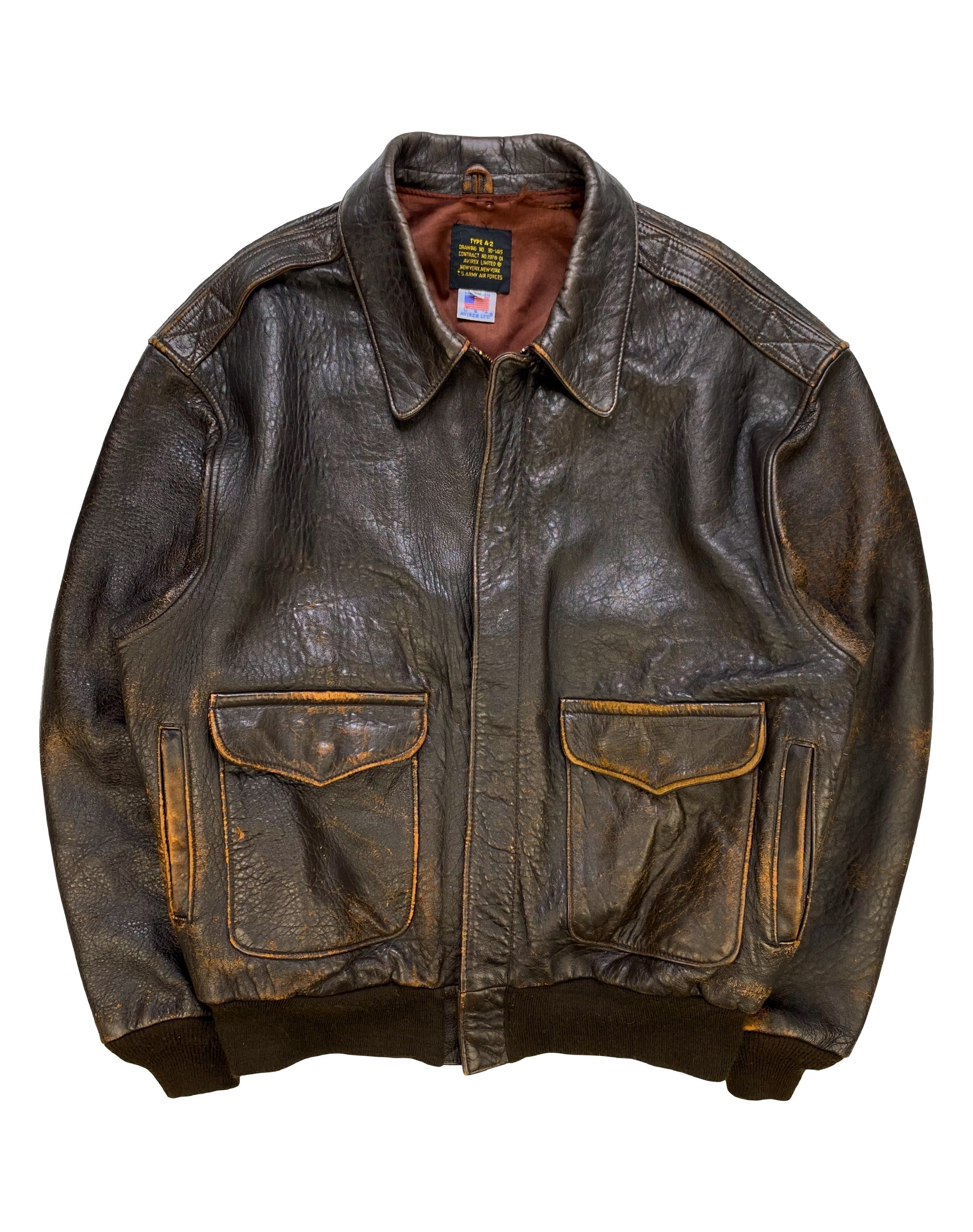 Vintage Avirex Type A-2 Brown Leather Aviation Bomber Jacket
