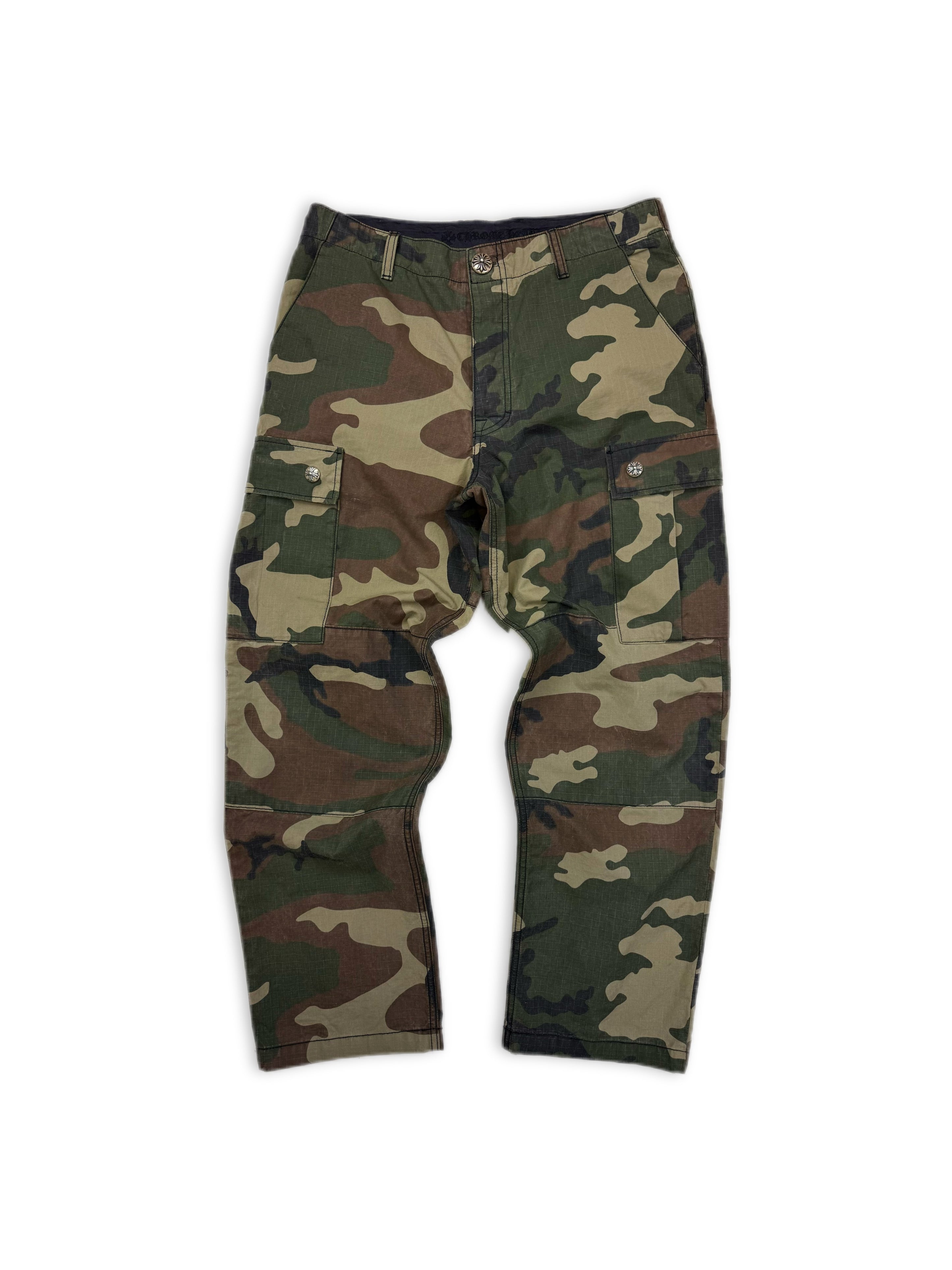 Chrome Hearts Leather Cross Patch Camo Multi Pocket Cargo Pants