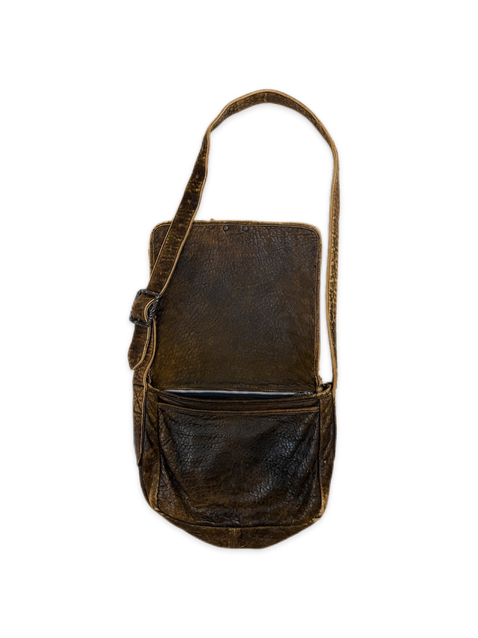 Chrome Hearts Brown Patina Leather Filigree OTJ Large Messenger Bag