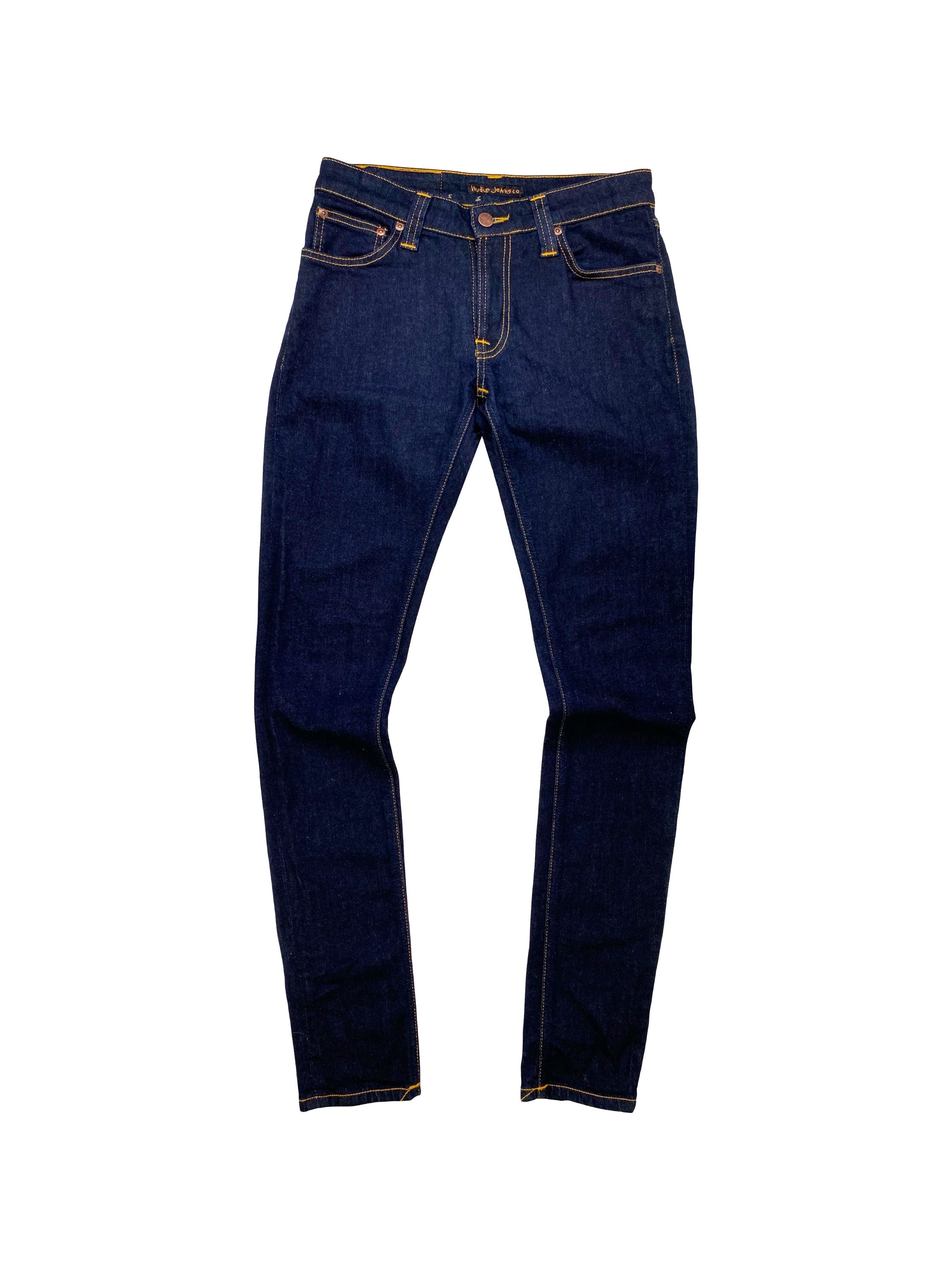 Nudie Jeans Dark Wash Embroidered Slim Cut Denim Jeans