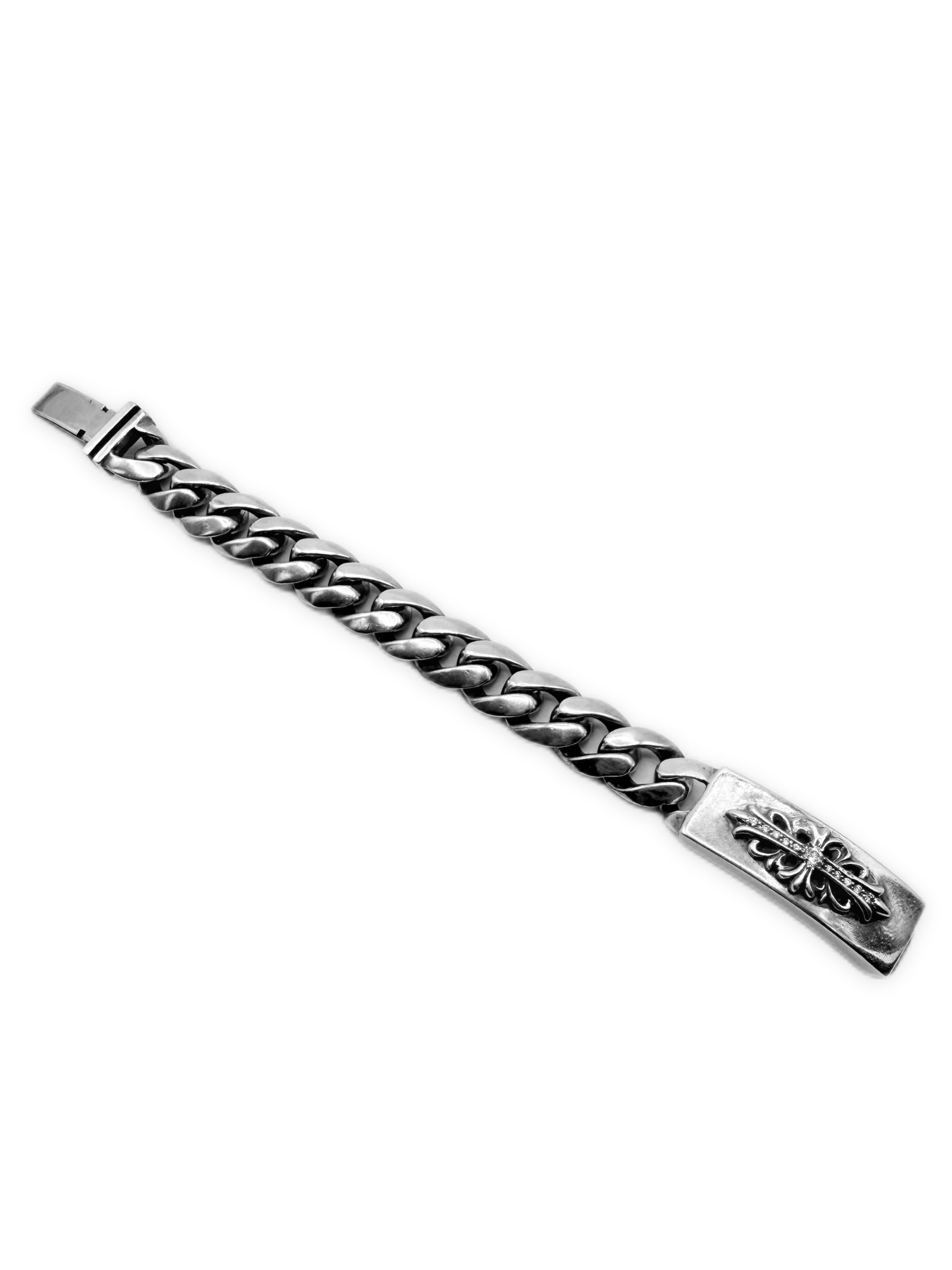 Chrome Hearts Diamond Factory Set ID Cuban Link .925 Silver Bracelet