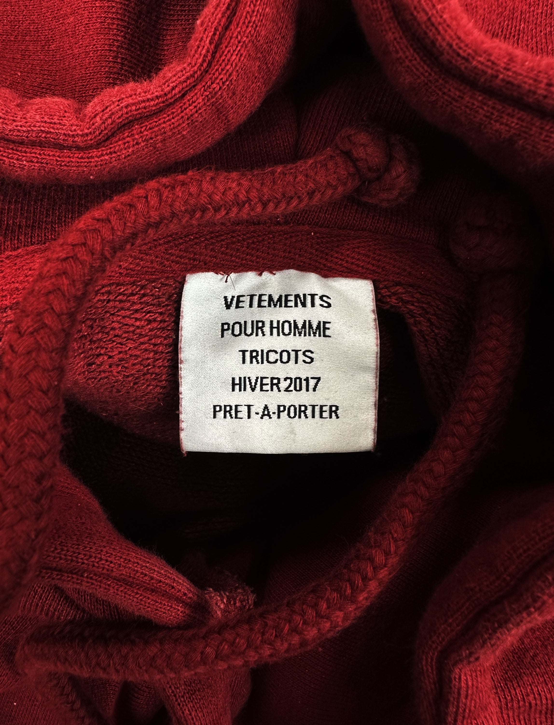AW17 Vetements Homme ‘Bridges I Burn’ Burgundy Slogan Hoodie