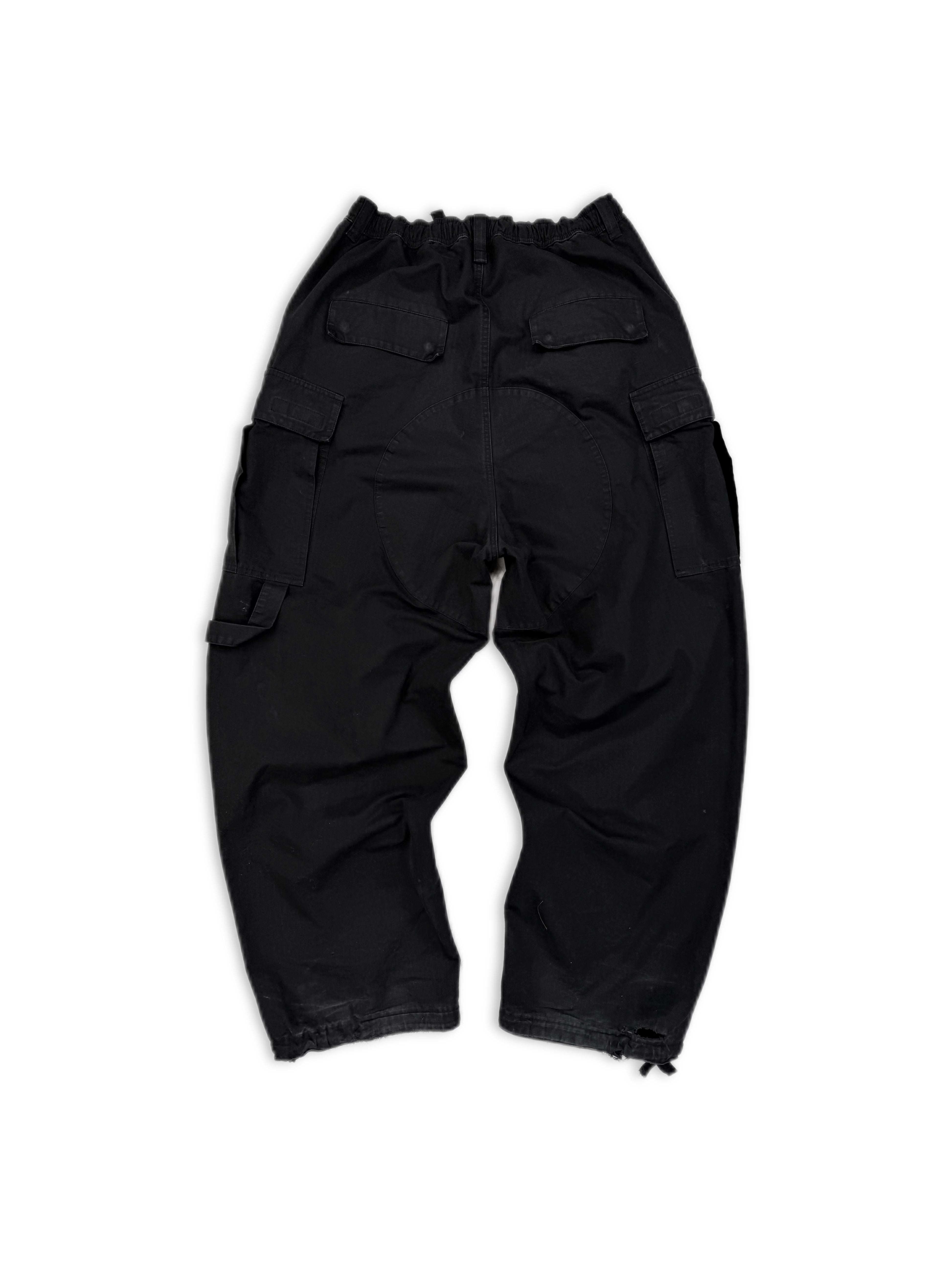 SS22 Balenciaga ‘3B’ Sporty Icon Rip Stop Black Baggy Cargo Pants