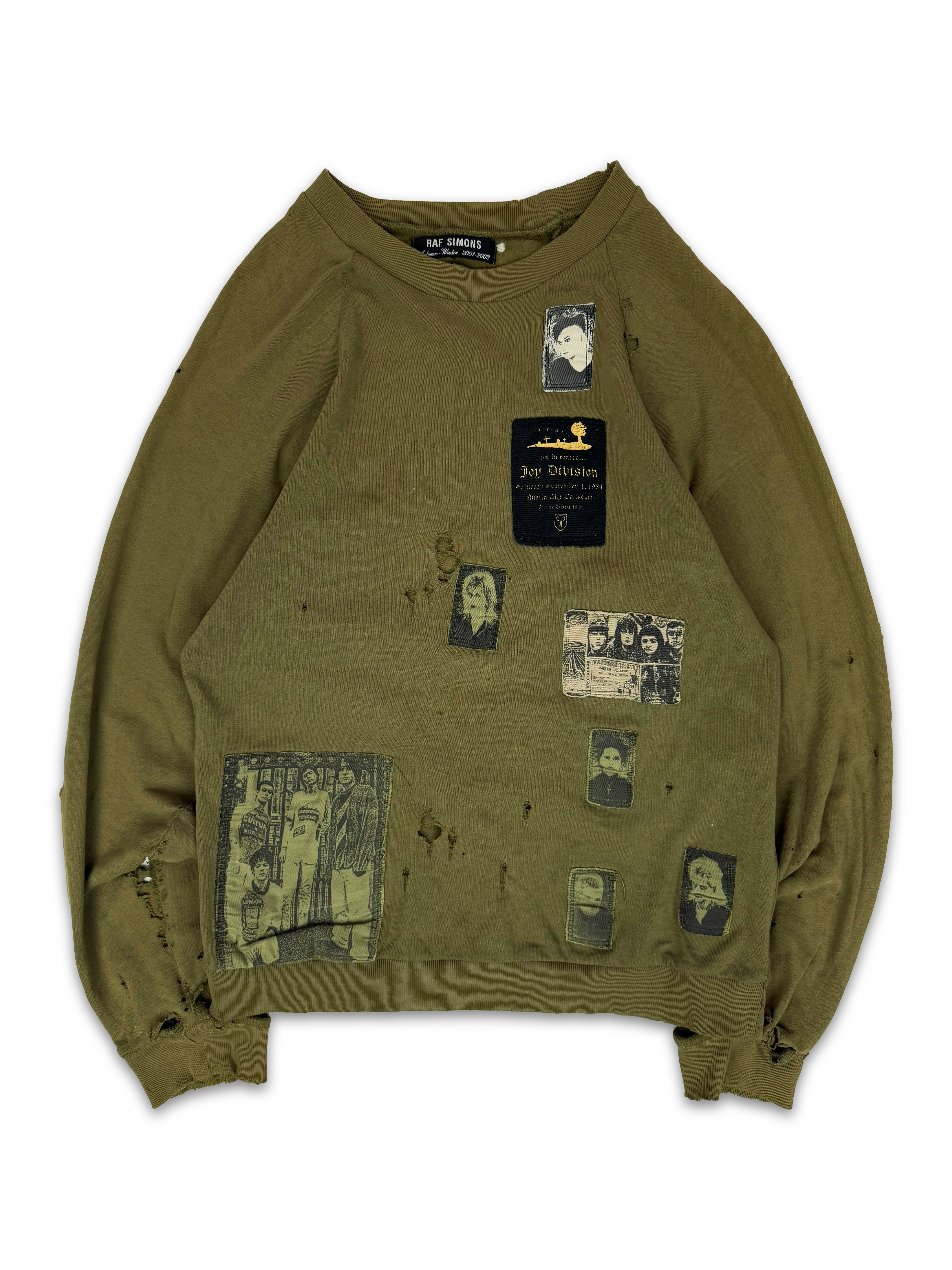 AW01 Raf Simons ‘Riot! Riot! Riot!’ Olive Green Patchwork Crewneck