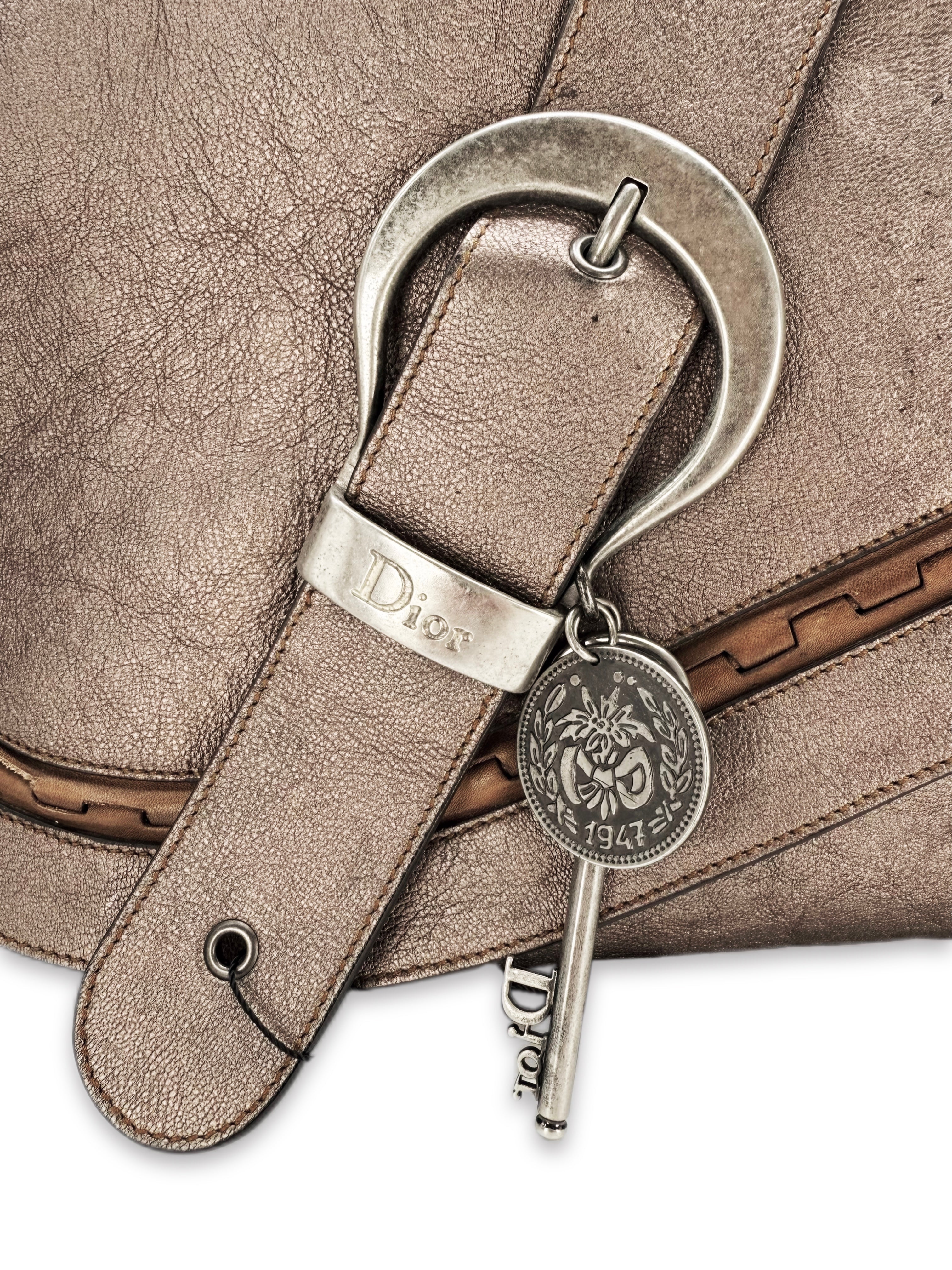 00s Christian Dior Gaucho Silver Leather Large Saddle Bag