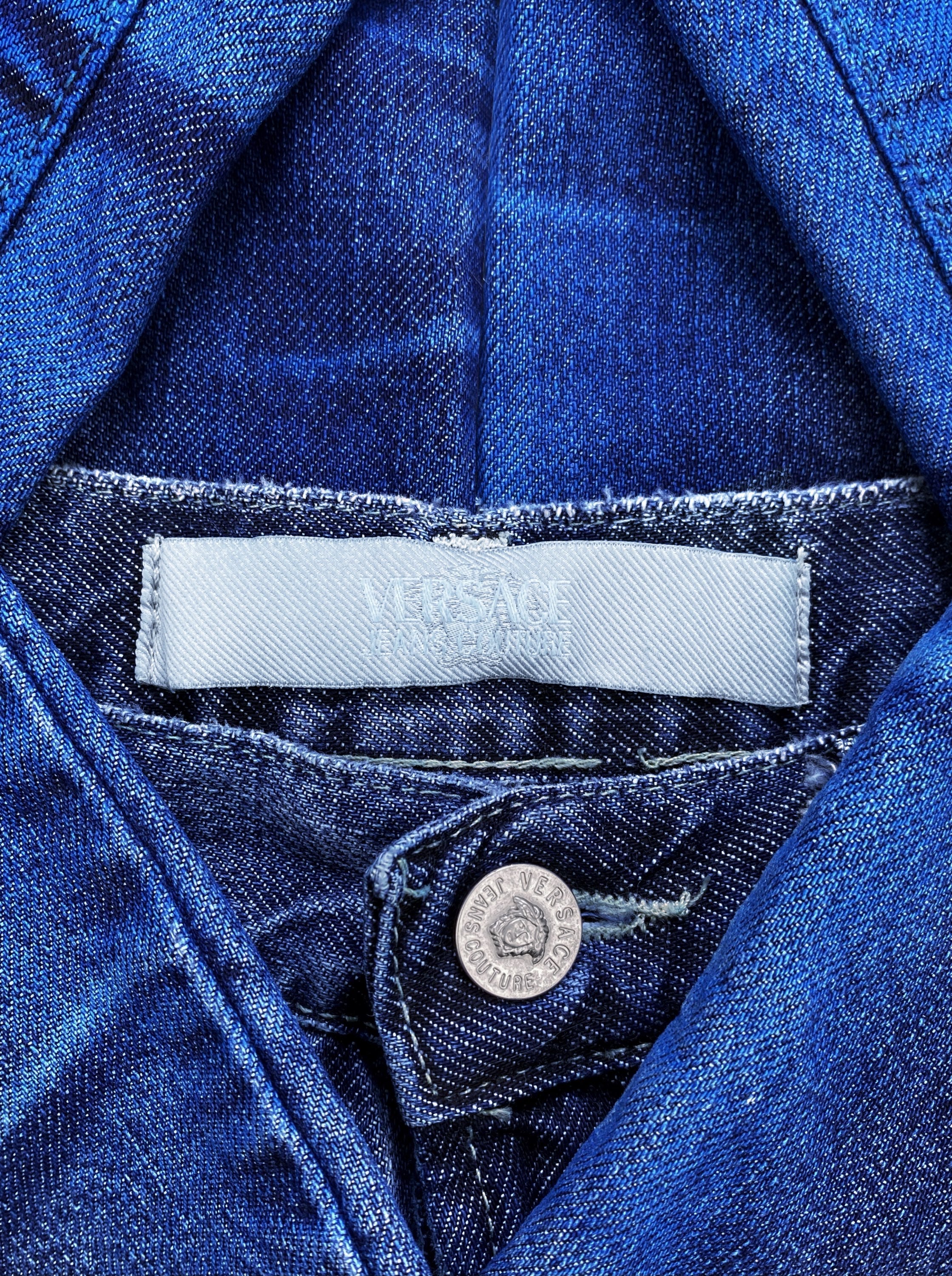 90’s Versace Electric Blue Dip-Dye Aged Medusa Head Denim