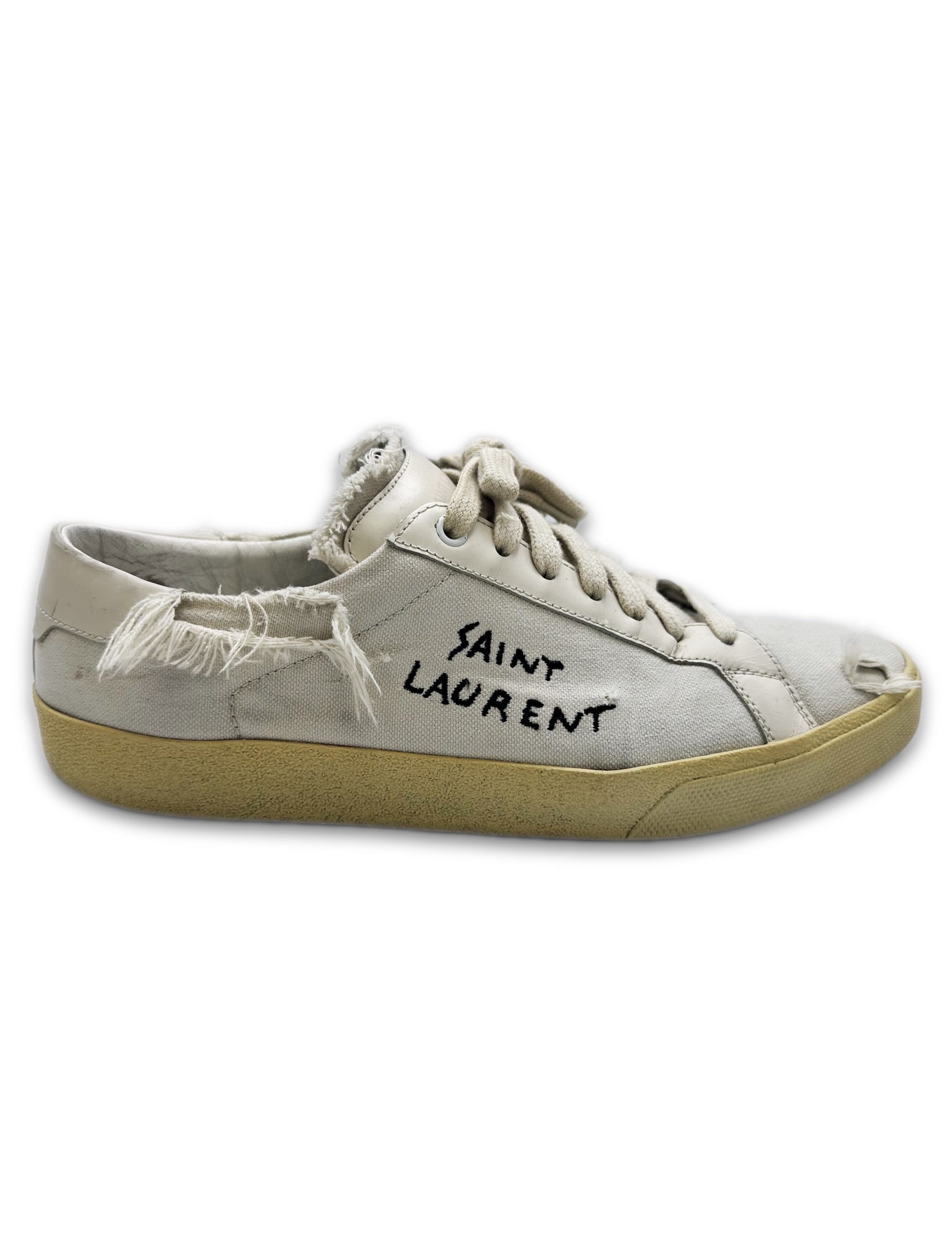 Saint Laurent Paris Court Classic Distressed White Low-top Sneakers