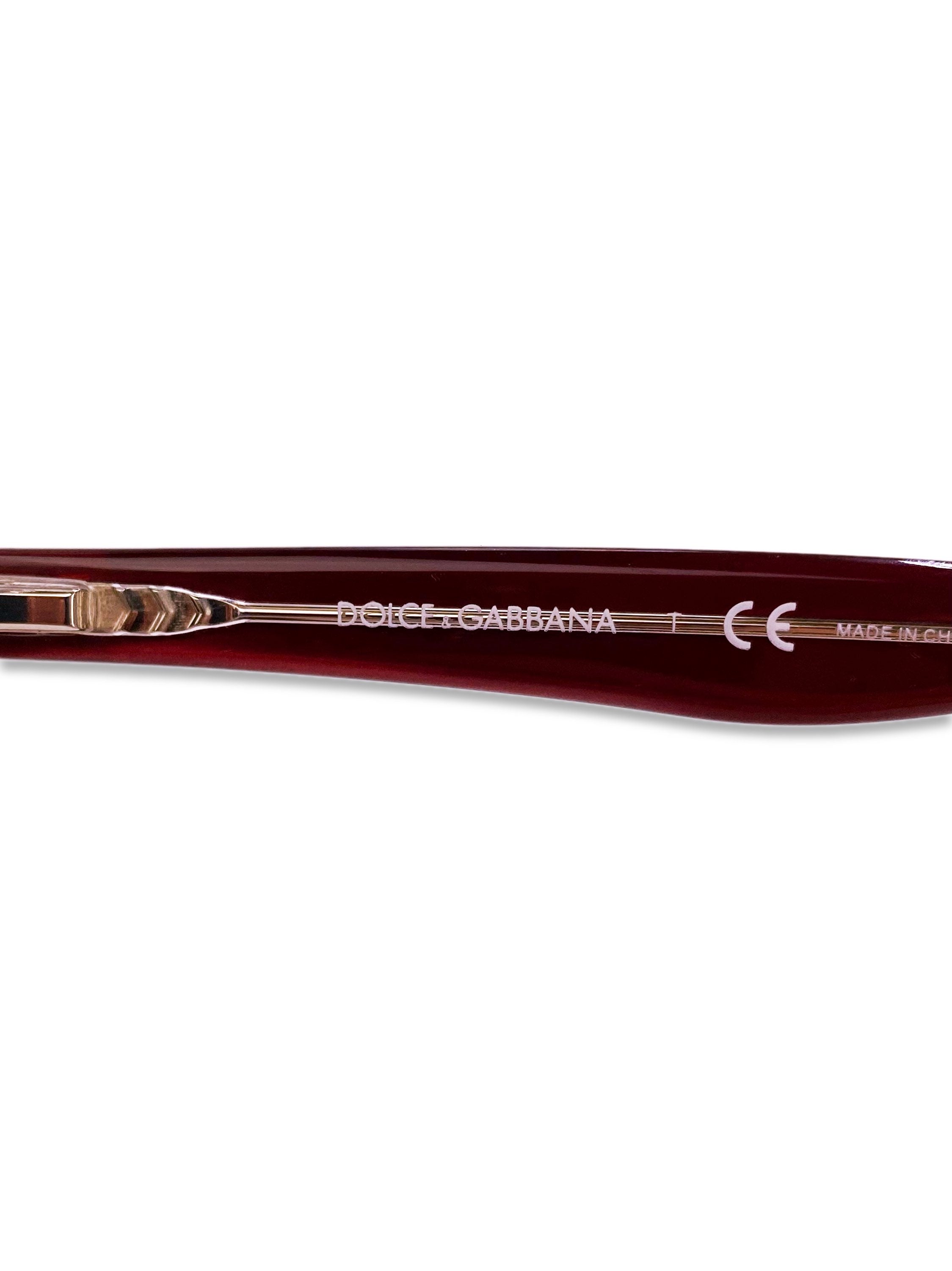 Dolce & Gabbana Blood Red Rounded Frame Metallic Logo Glasses