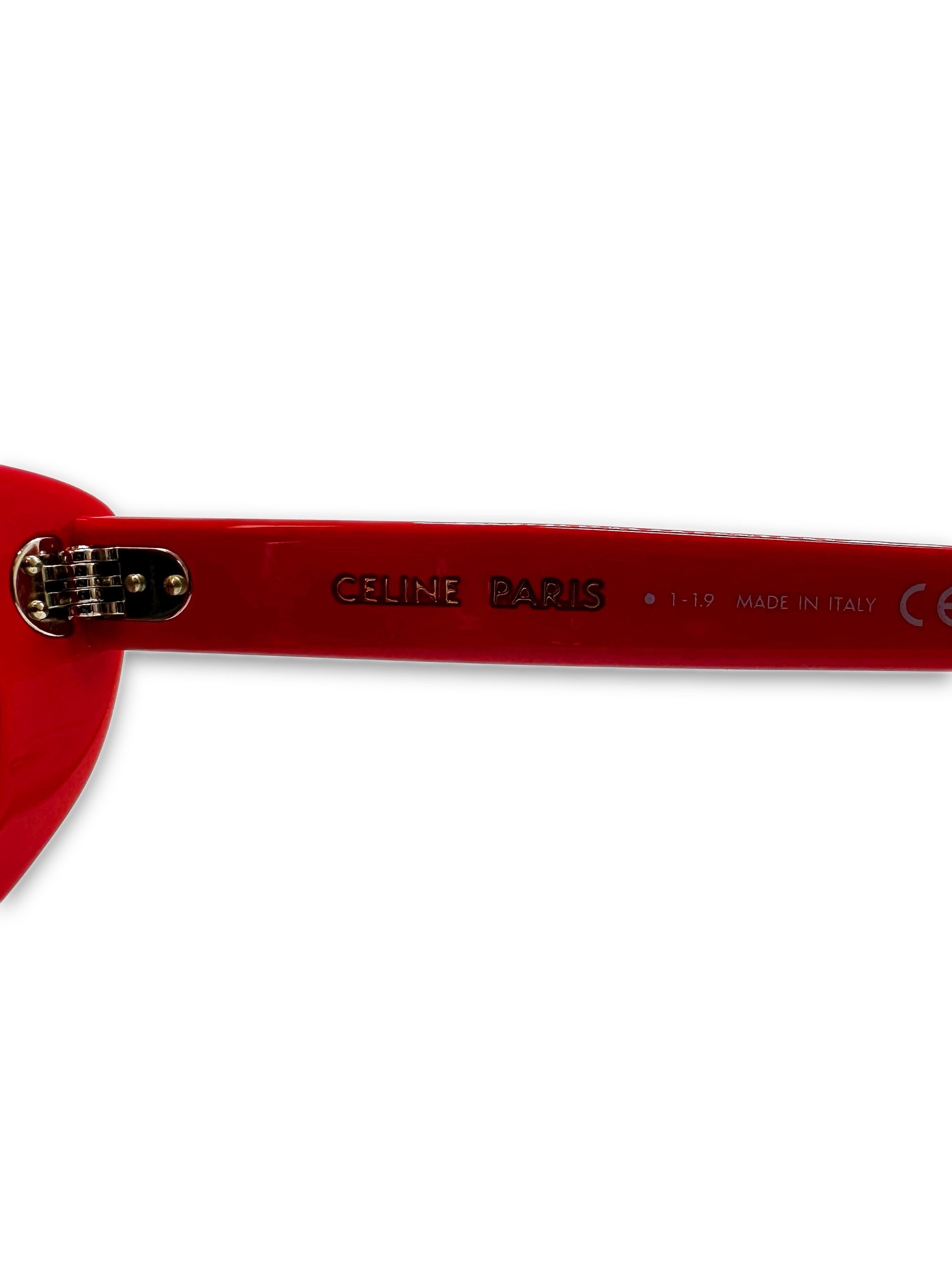 Celine Oval Red Frame Green Tint Semi Cat Eye Sunglasses
