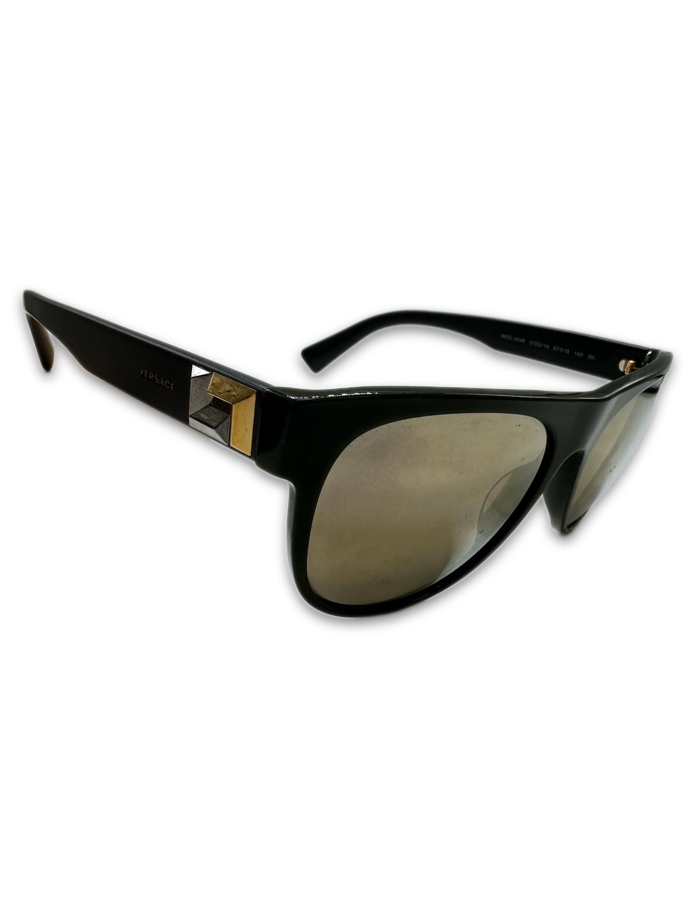00s Versace ‘Studded’ Black Wayfarer Rounded Sunglasses
