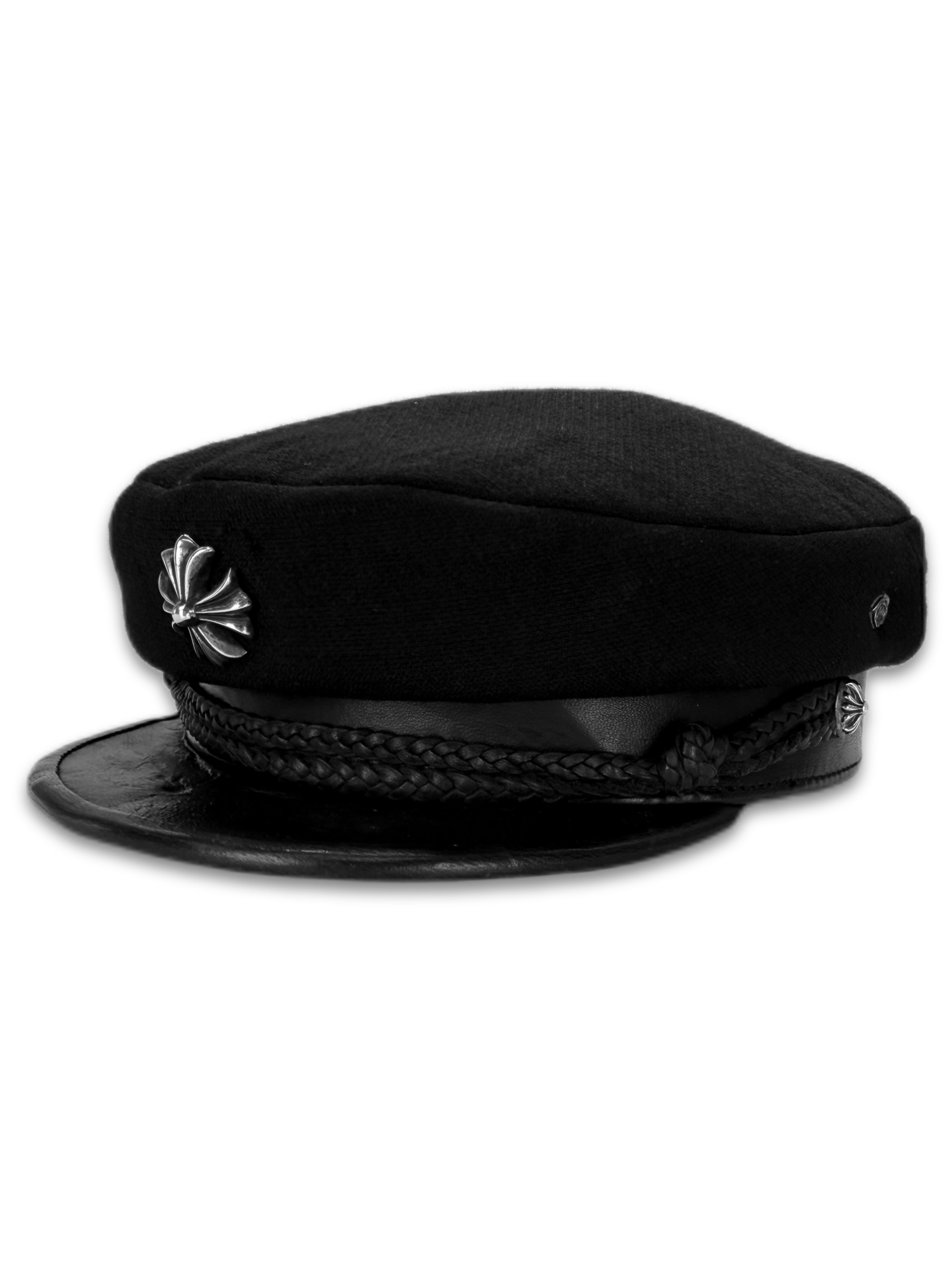 Chrome Hearts ‘Captain’ Cross Motif Black Leather Wool Hat