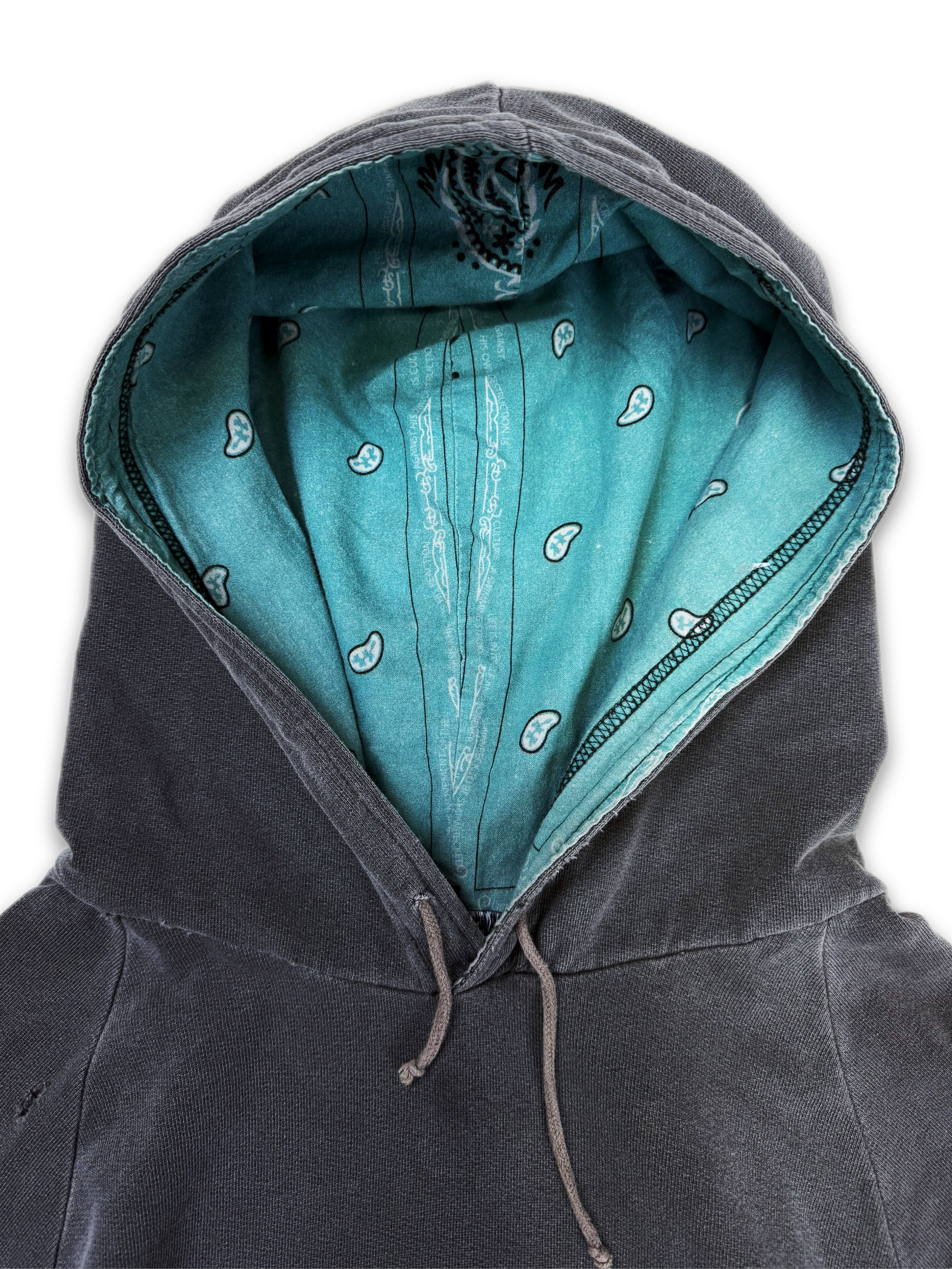 AW04 Raf Simons ‘Waves’ Paisley Hood Charcoal Grey Faded Hoodie