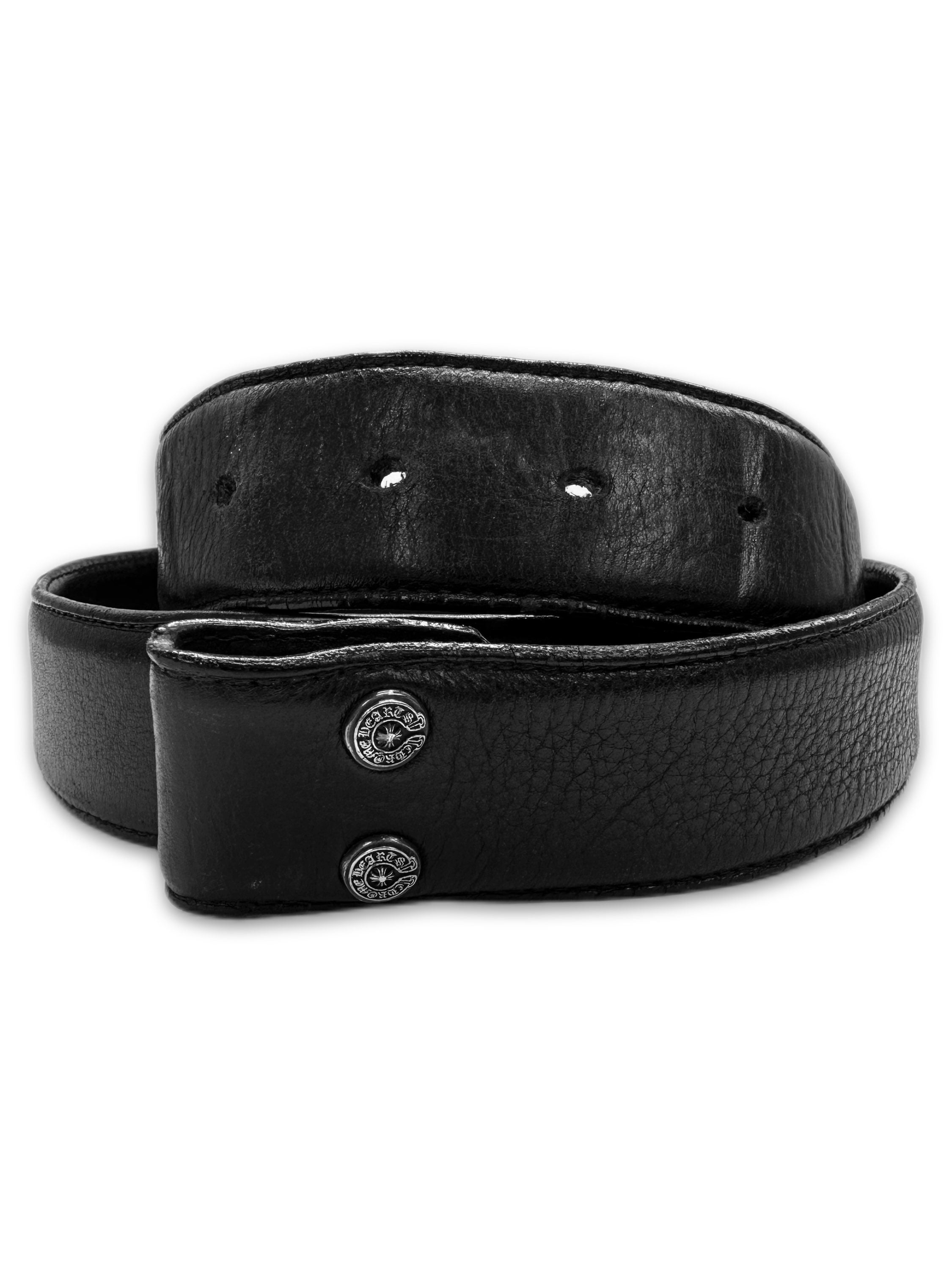 Chrome Hearts Black Leather Horse Shoe .925 Silver Belt