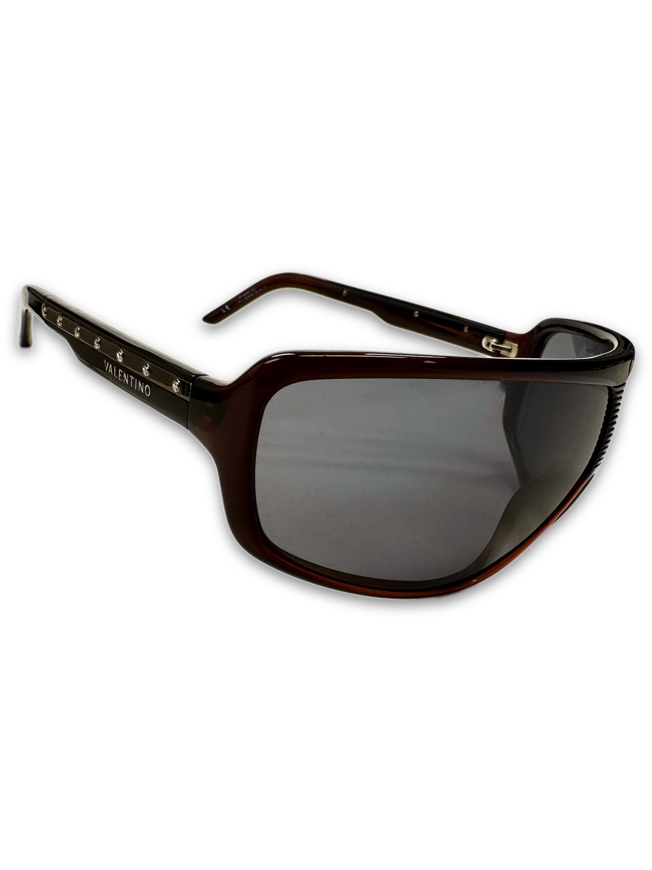 00s Valentino ‘Studded’ Aviator Shield Warm Frame Sunglasses