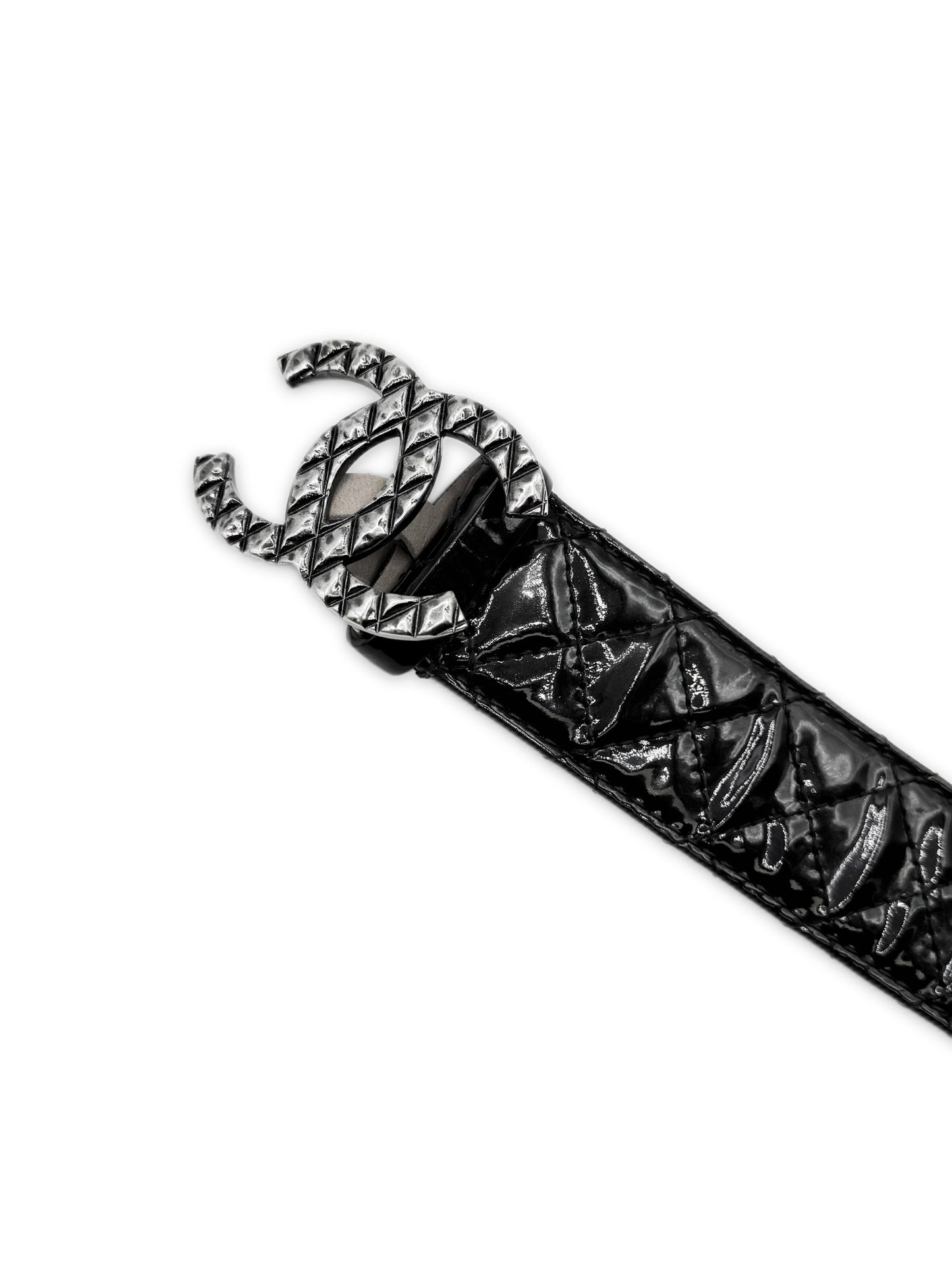 Chanel Double CC Buckle Patent Leather Quilted Caviar Belt
