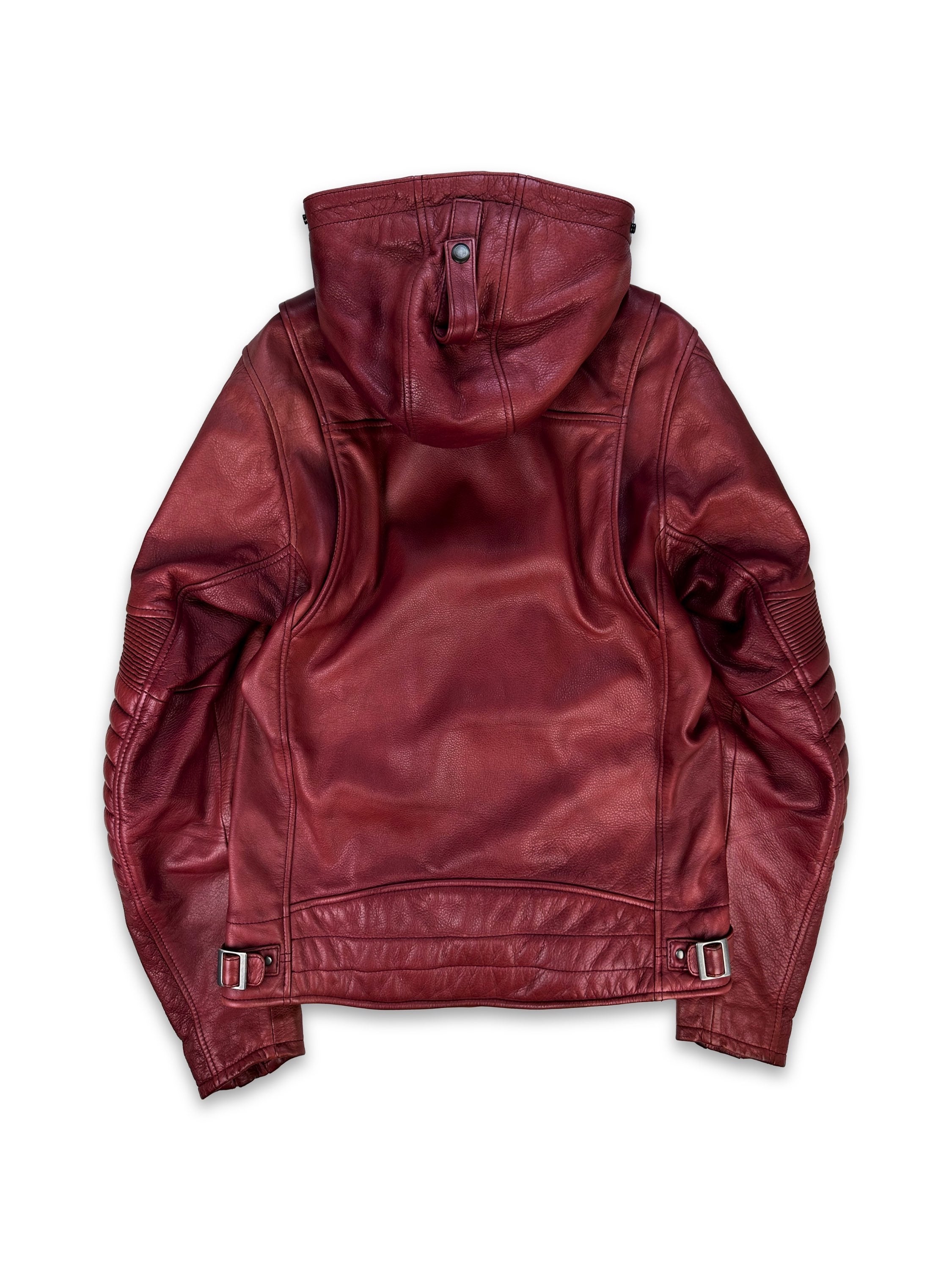 Kadoya Red Hooded Leather Biker Jacket