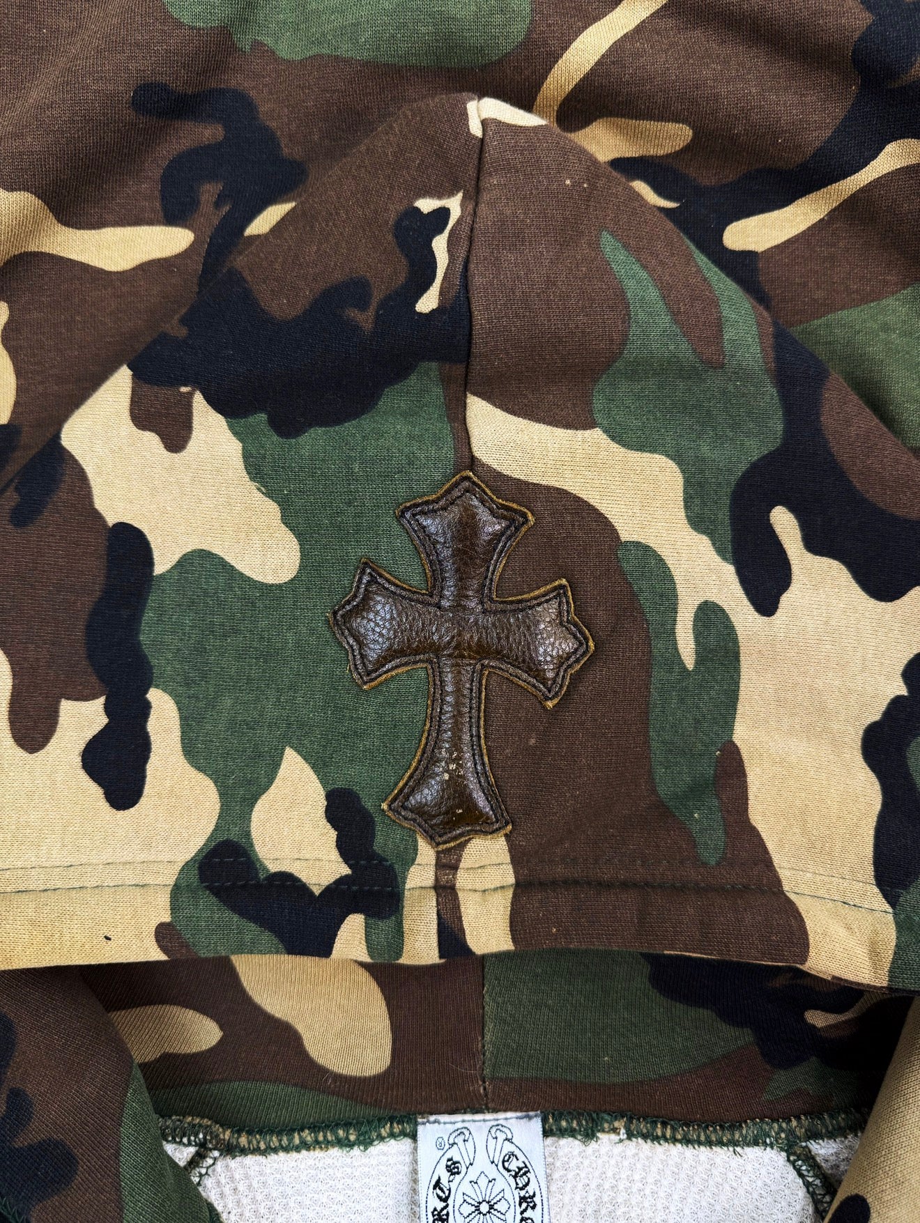 Chrome Hearts Green Camo Flooded Cross Patch Horse Shoe Thermal Lined Zip Hoodie
