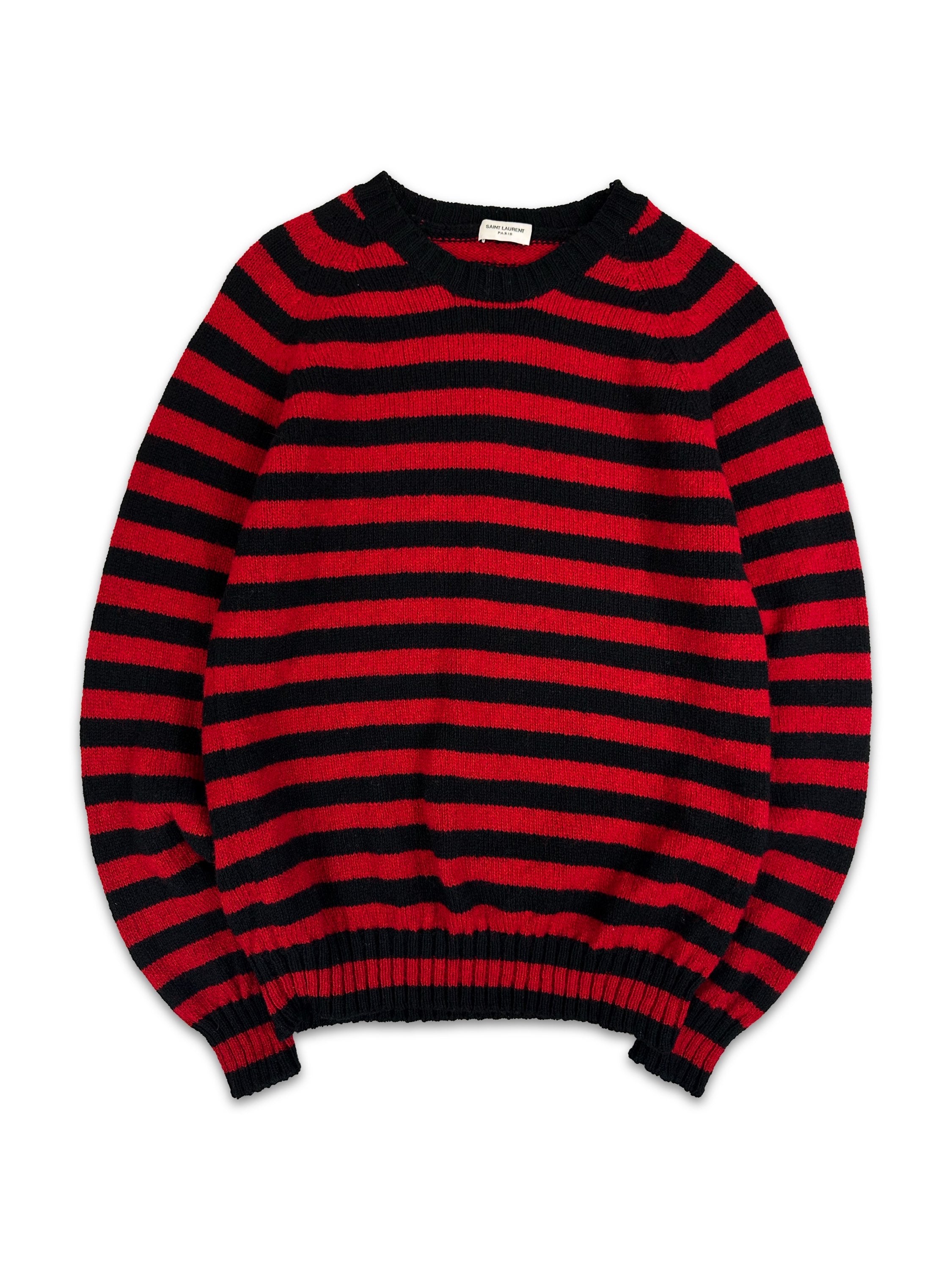 AW15 Saint Laurent Paris ‘Striped’ Wool Knitted Red Sweater