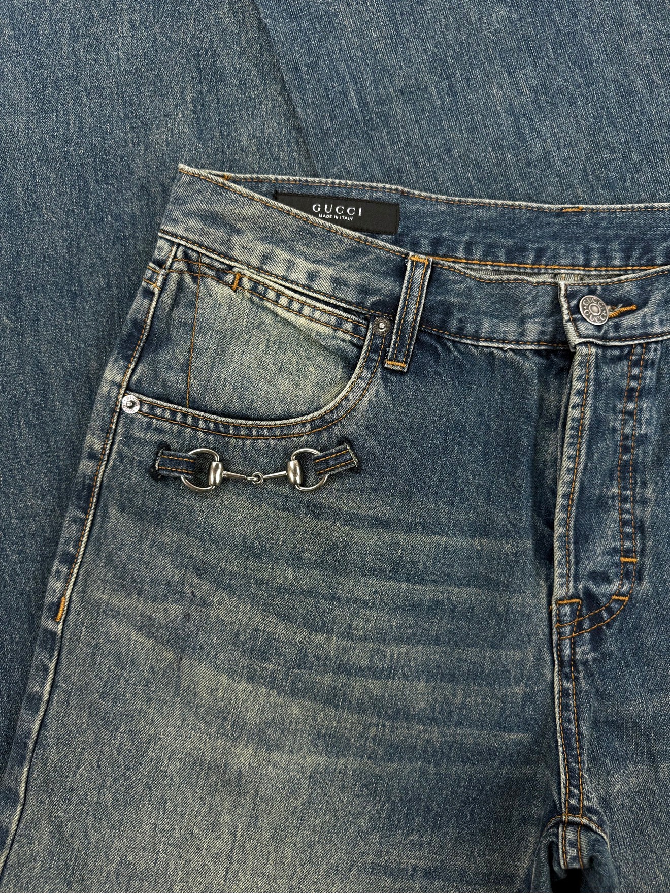 SS26 Gucci by Demna Gvasalia Horsebit Blue Wash Boot Cut Denim Jeans