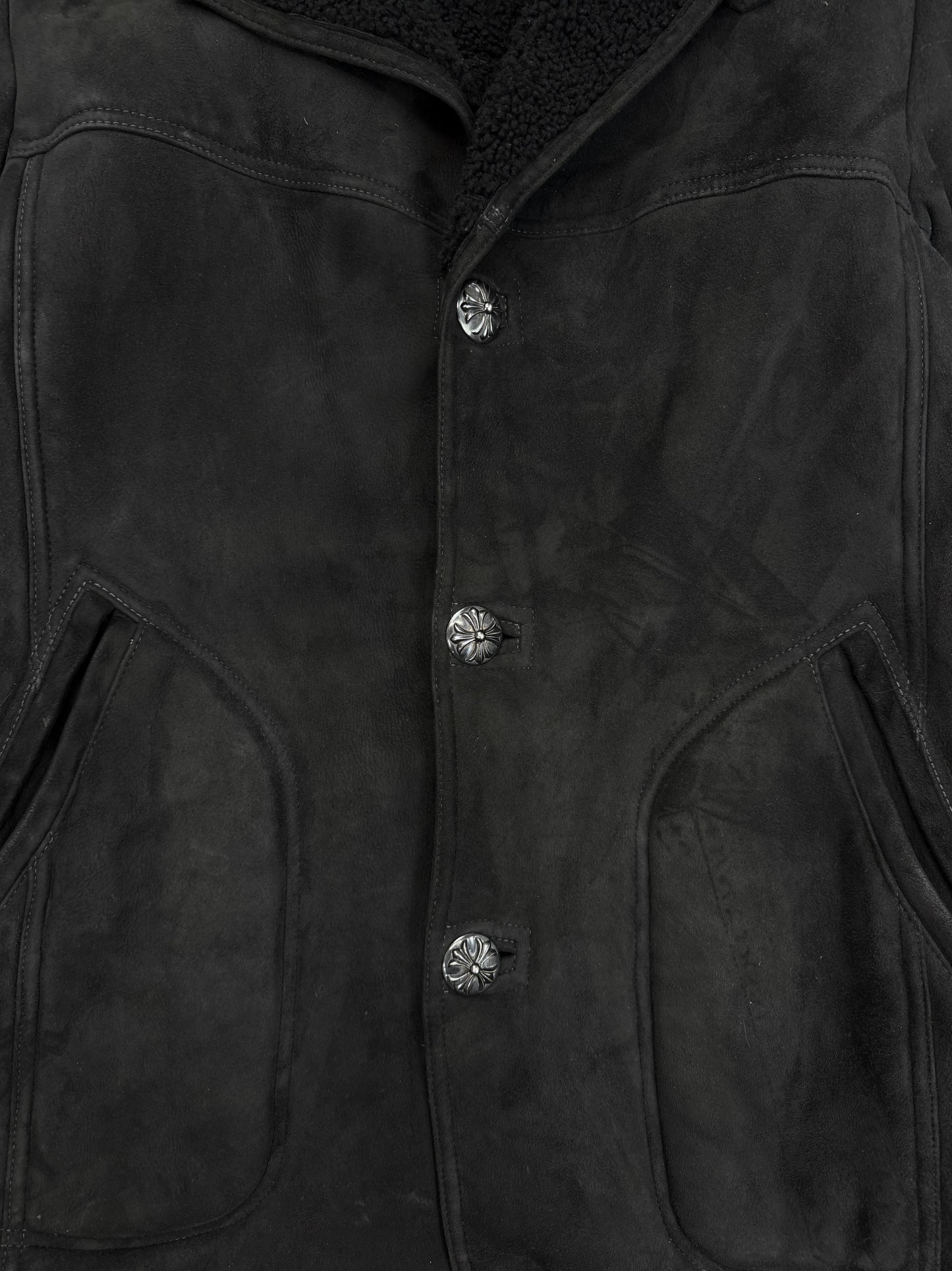 Chrome Hearts Mouton Fur Suede Shearling Lined .925 Silver Sun Faded Jacket