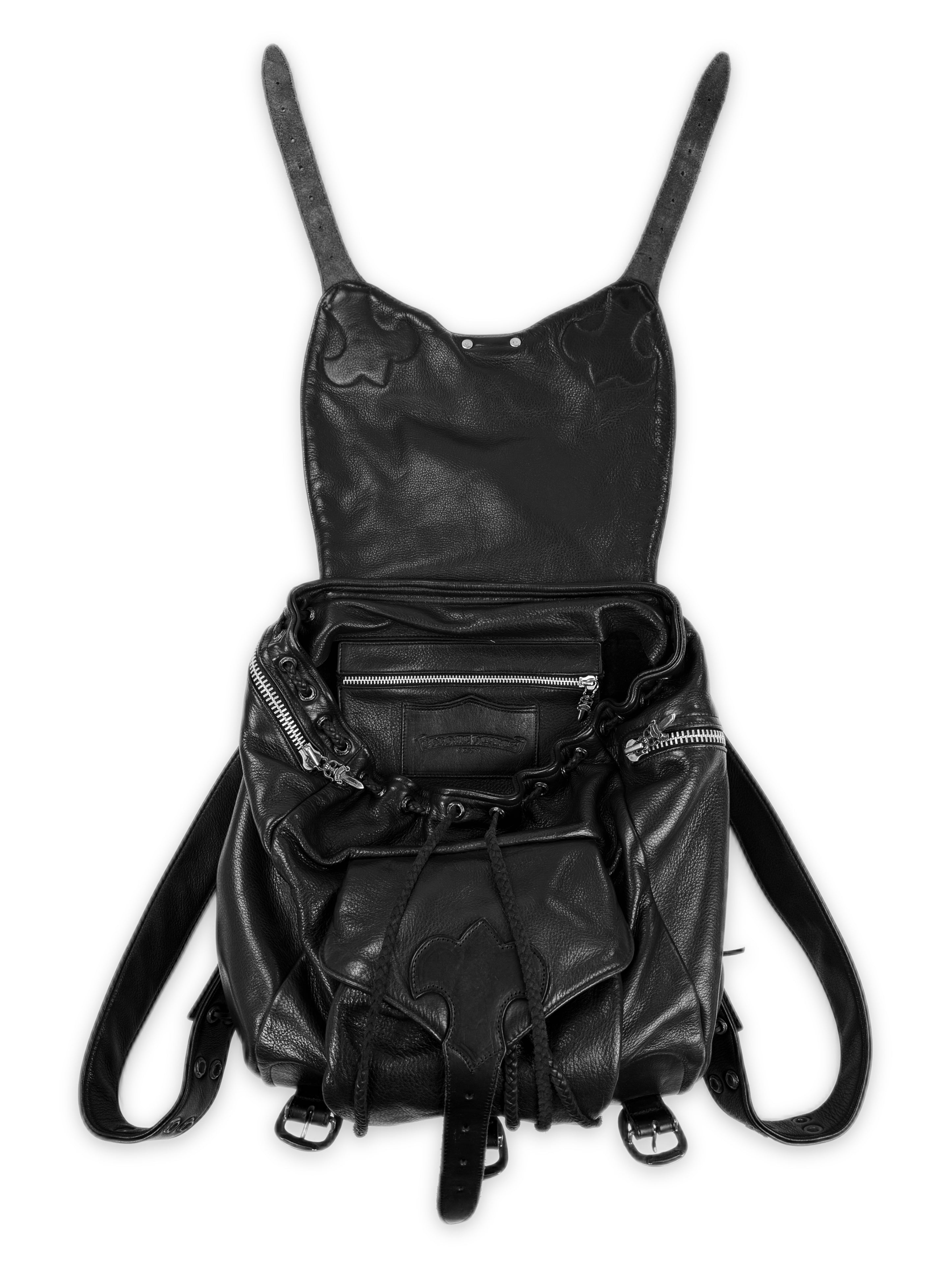 Chrome Hearts Triple Gunslinger Fleur Black Leather Braided Backpack