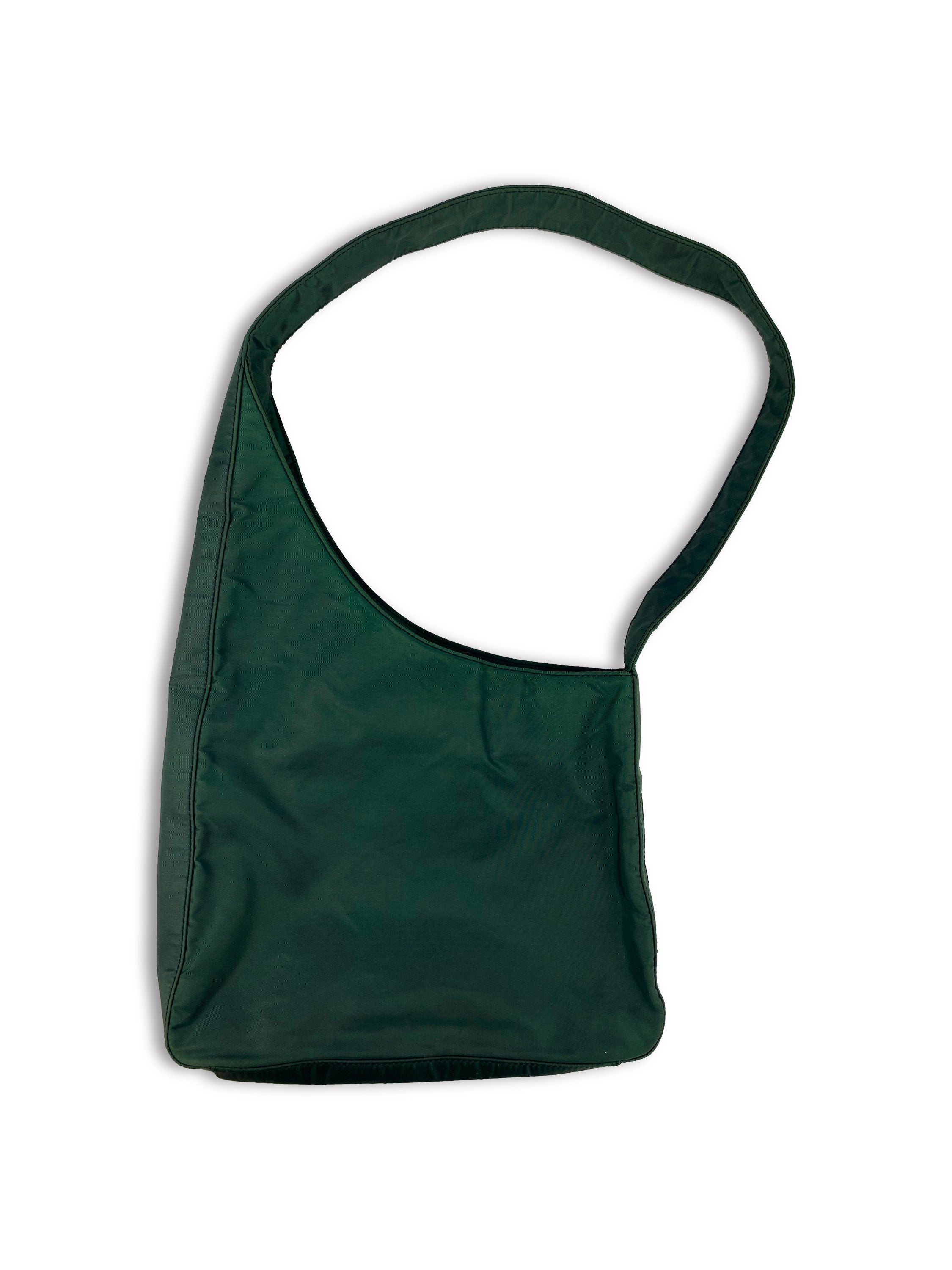 Prada Nylon Forest Green Triangle Logo Shoulder Bag