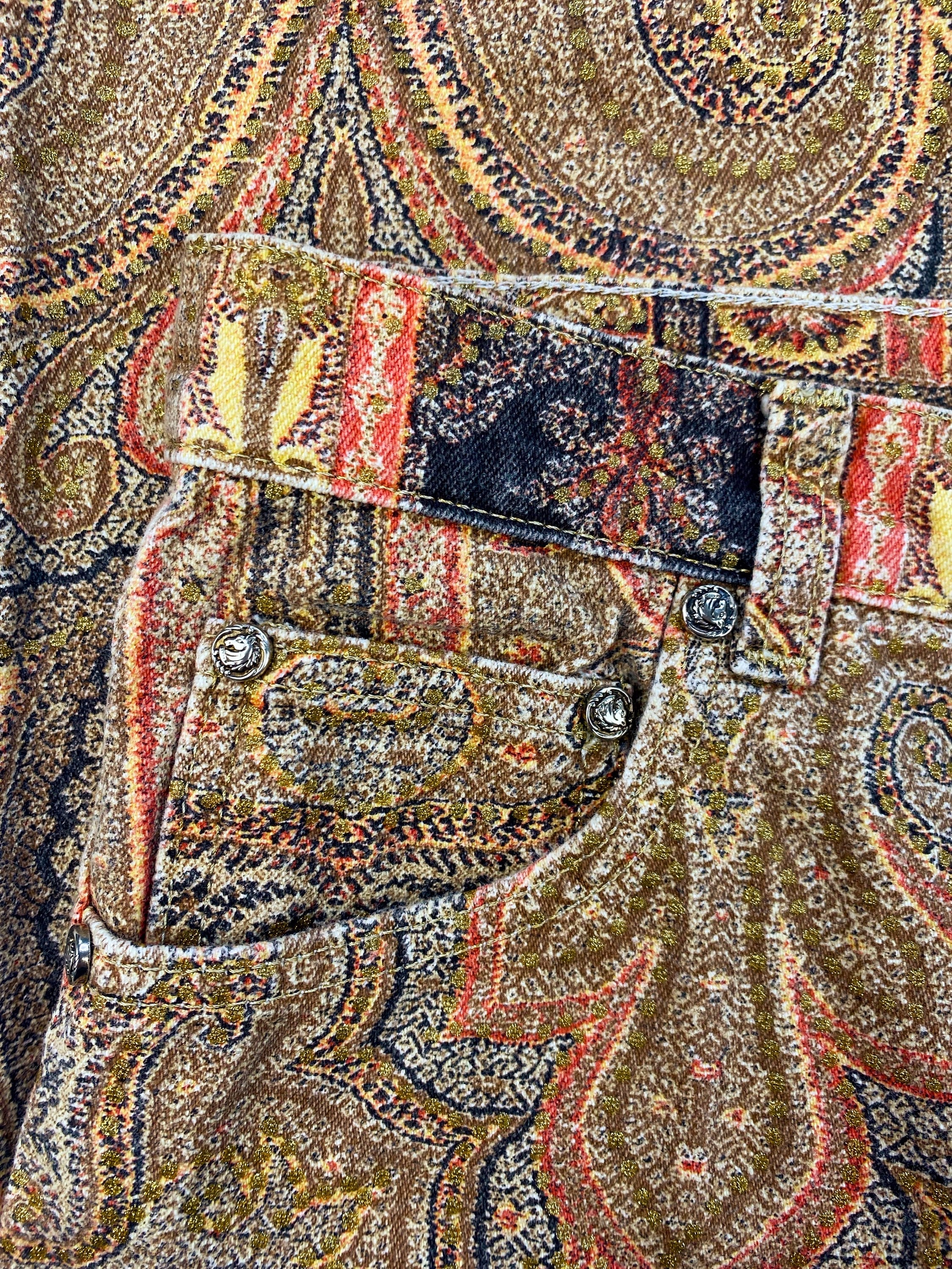 Roberto Cavalli Aztec Full Print Metallic Denim Jeans