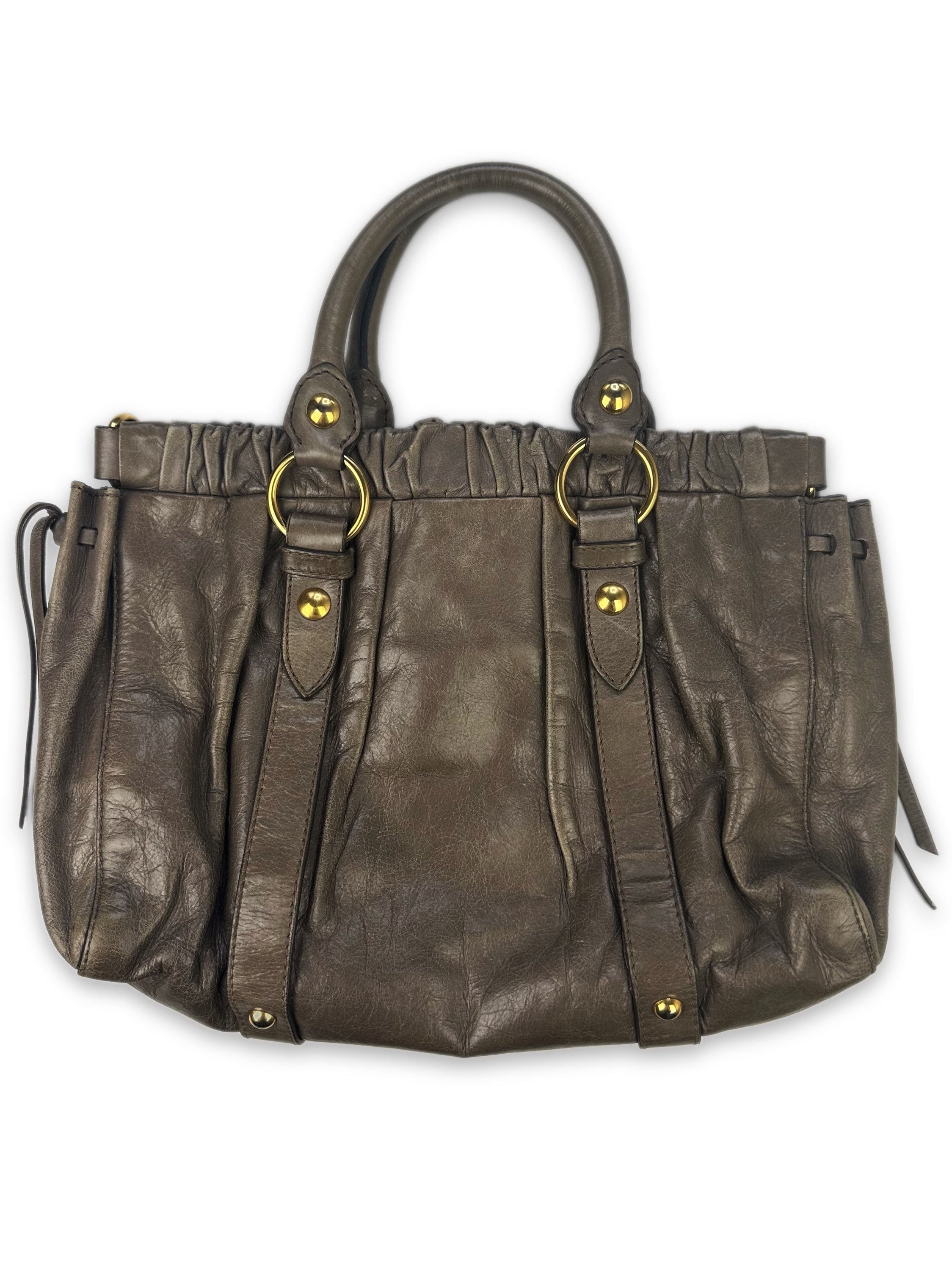 Miu Miu Dark Brown Leather Metallic Handbag