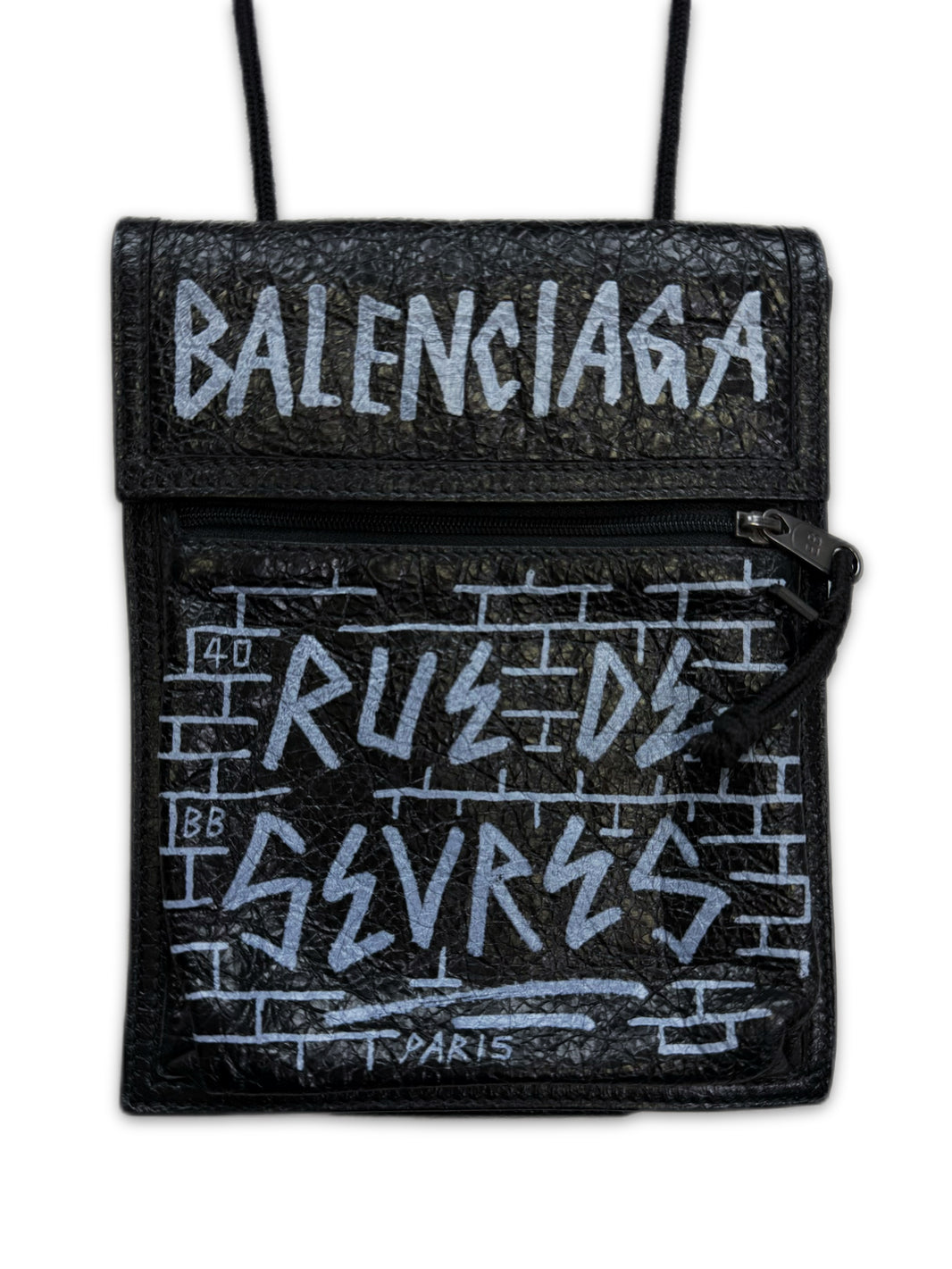 Balenciaga Graffiti Black Leather Explorer Crossbody Bag