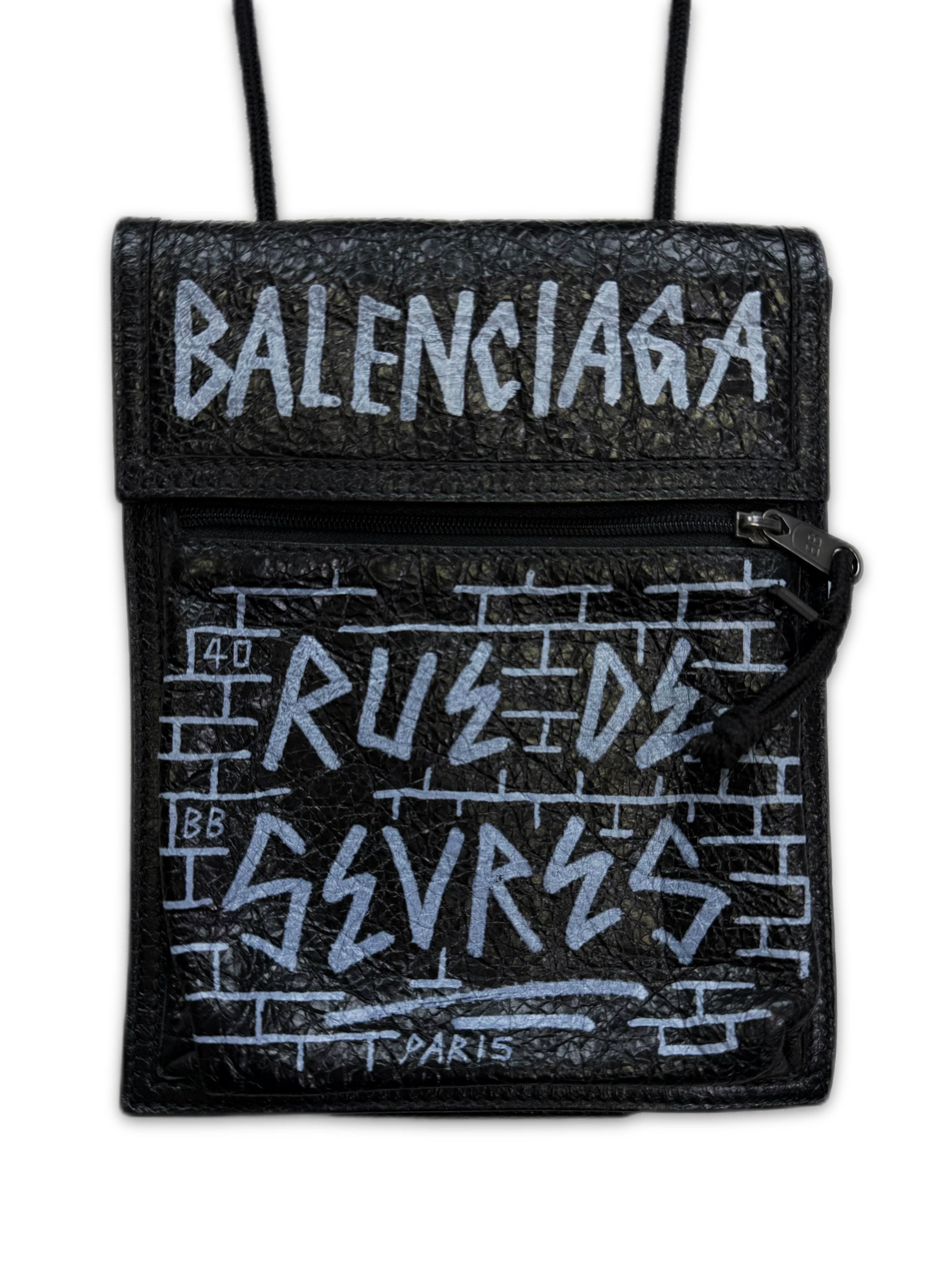Balenciaga Graffiti Black Leather Explorer Crossbody Bag