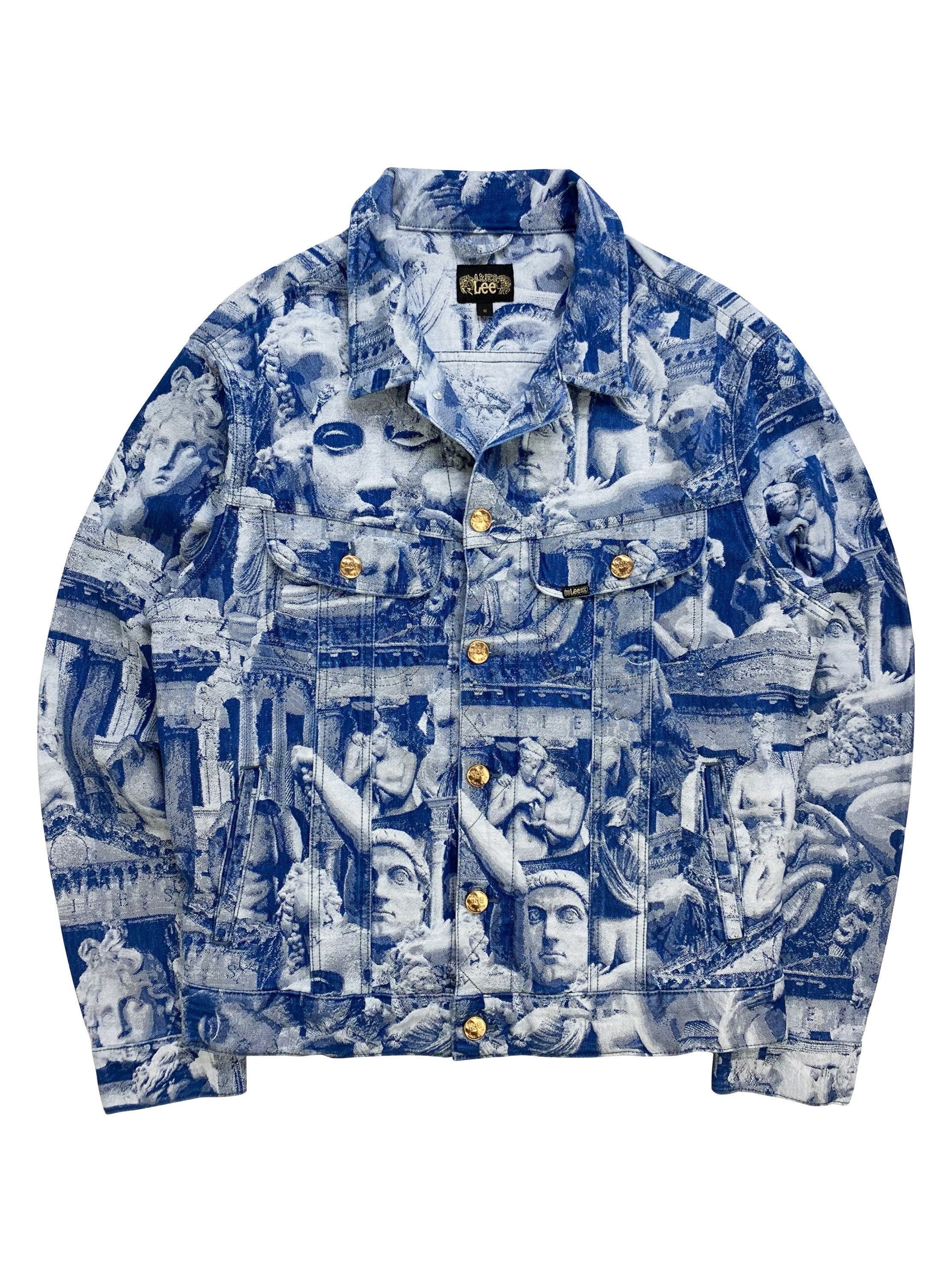 AW21 Aries x Lee ‘Roman Faces’ Blue Wash Full Print Denim Jacket
