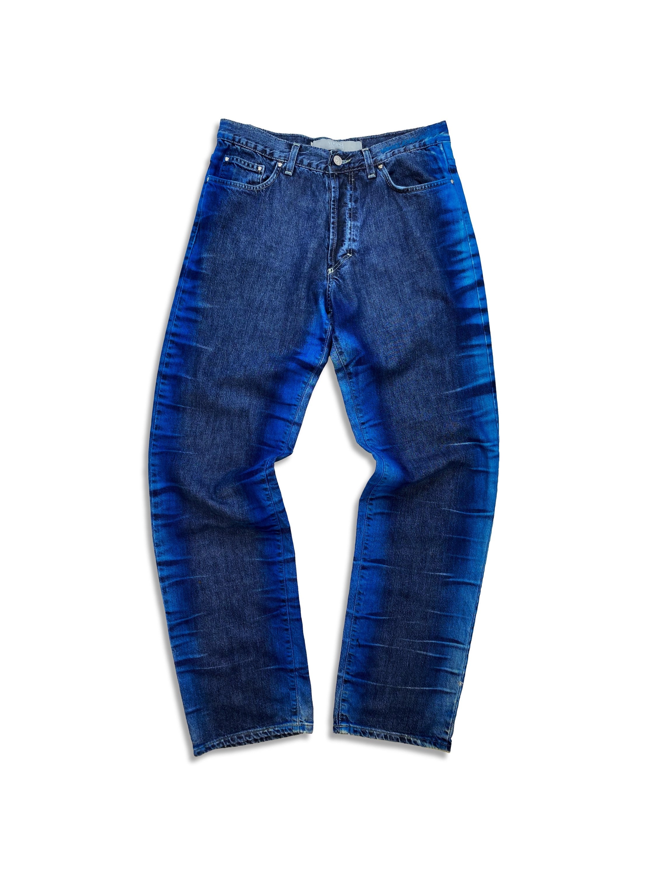 90’s Versace Electric Blue Dip-Dye Aged Medusa Head Denim