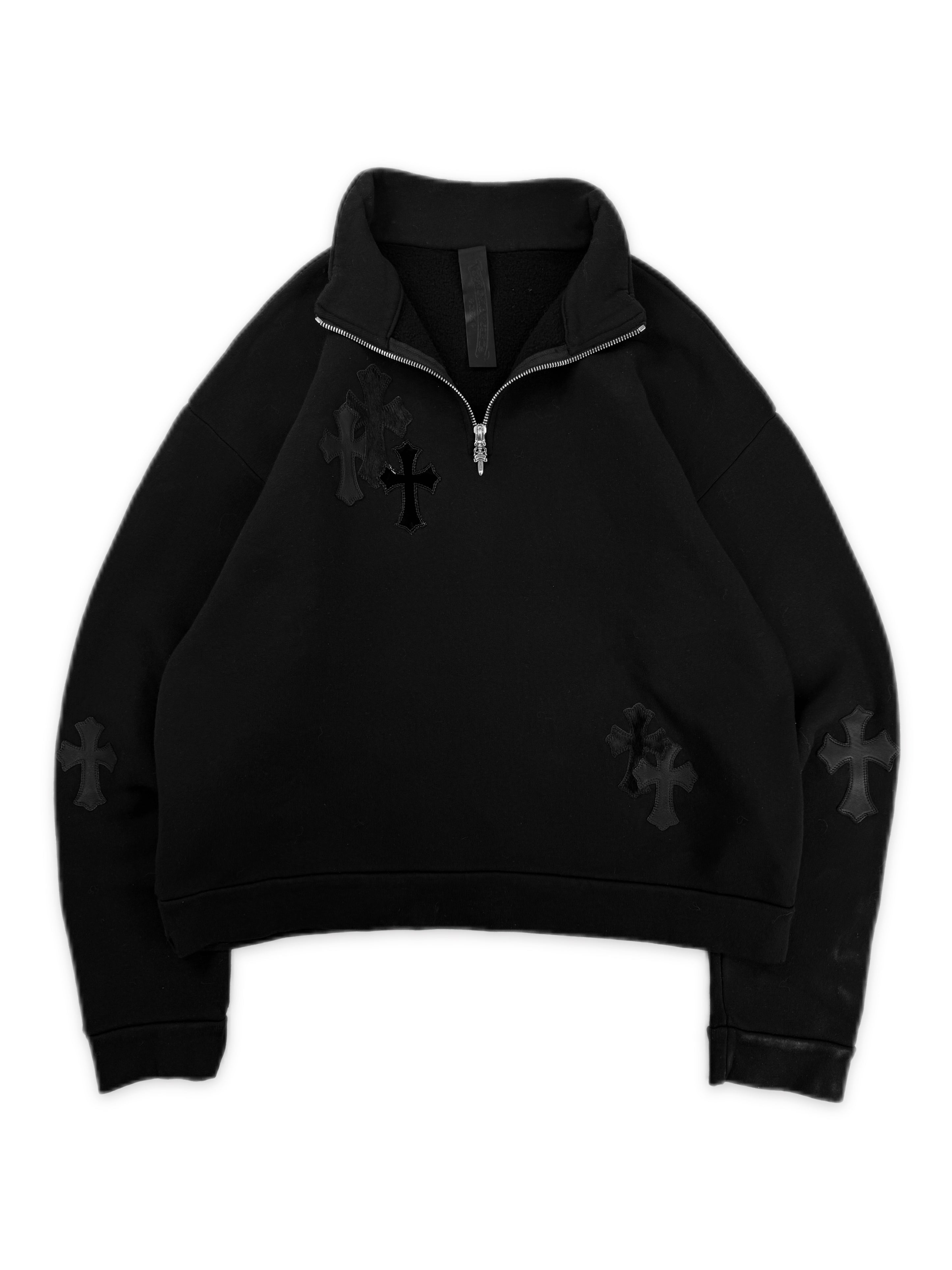 Chrome Hearts Pony / Patent Leather 15 Cross Patch Dagger Quarter Zip Sweater