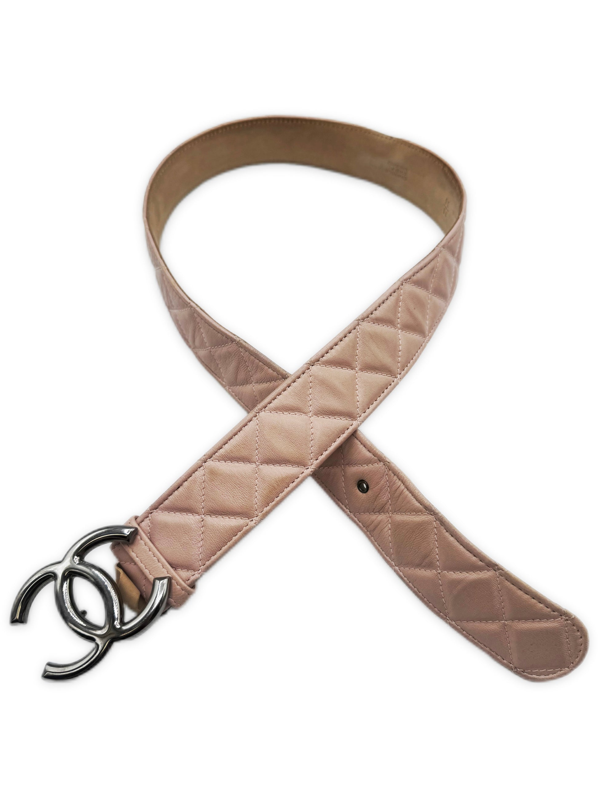 Chanel Double CC Nude Pink Quilted Lambskin Leather Caviar Belt