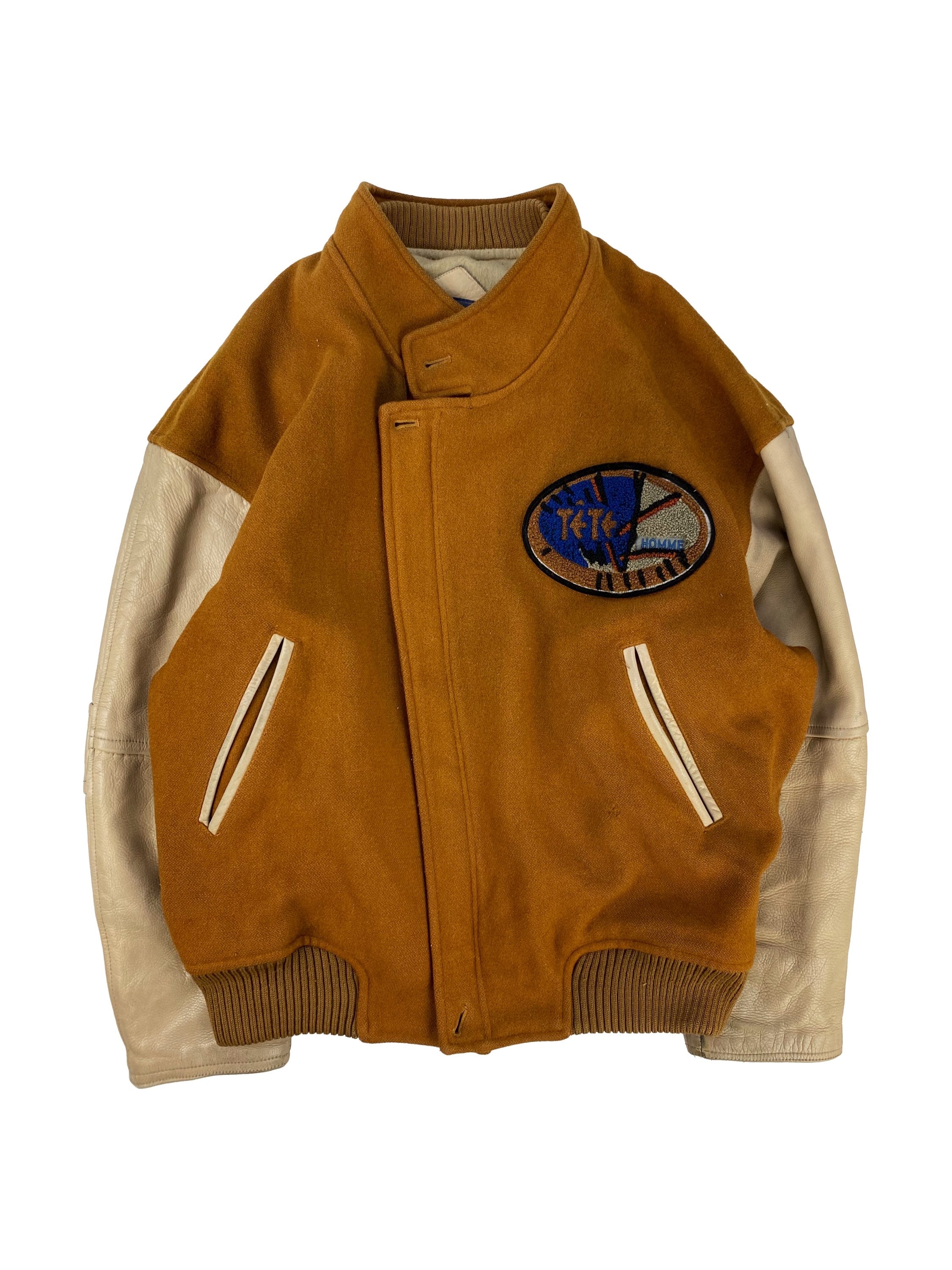 00s Tete Homme Wool Patched Leather Varsity Jacket