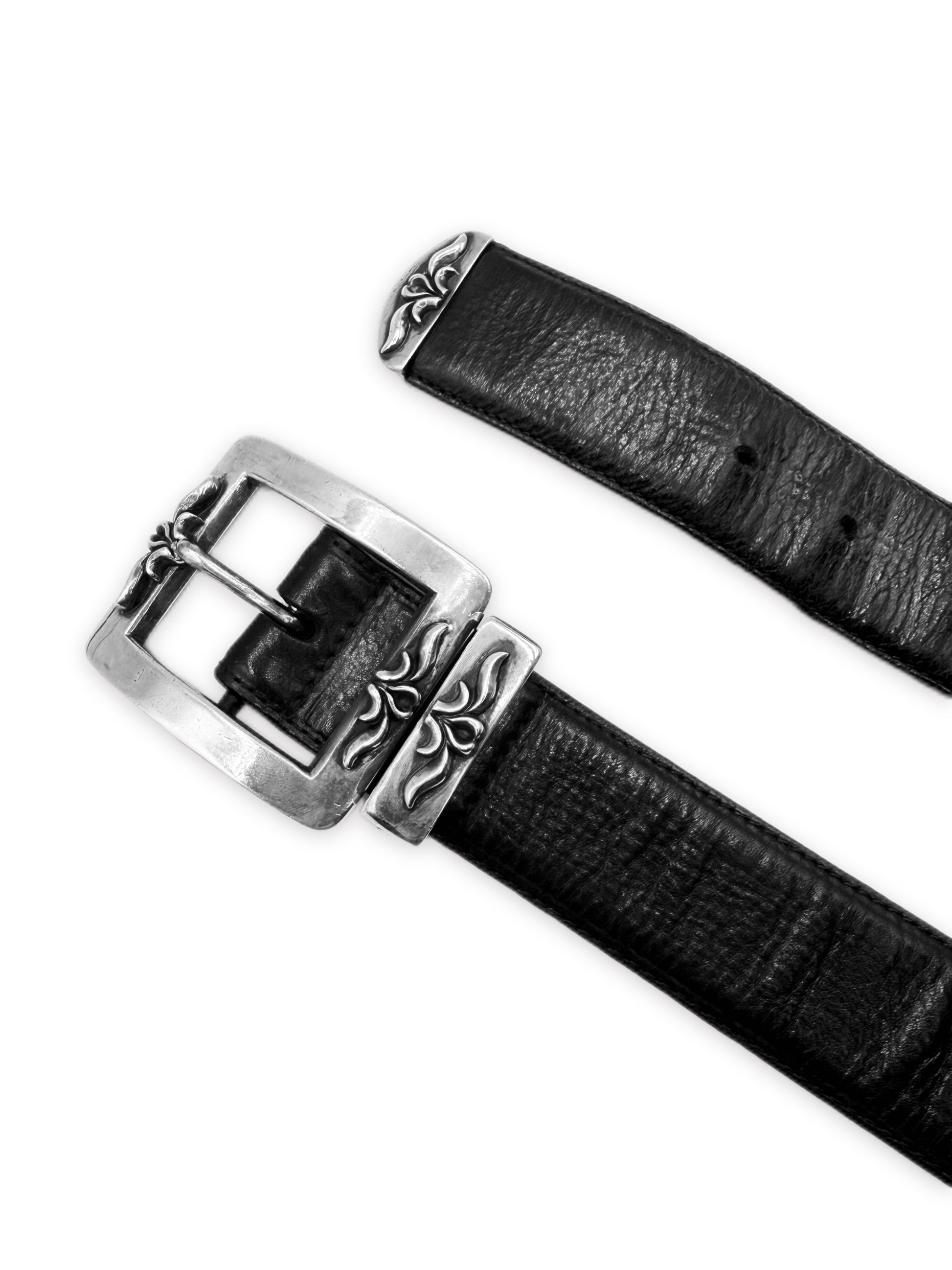 Chrome Hearts OTJ Square Buckle Silver 3 Piece Black Leather Belt