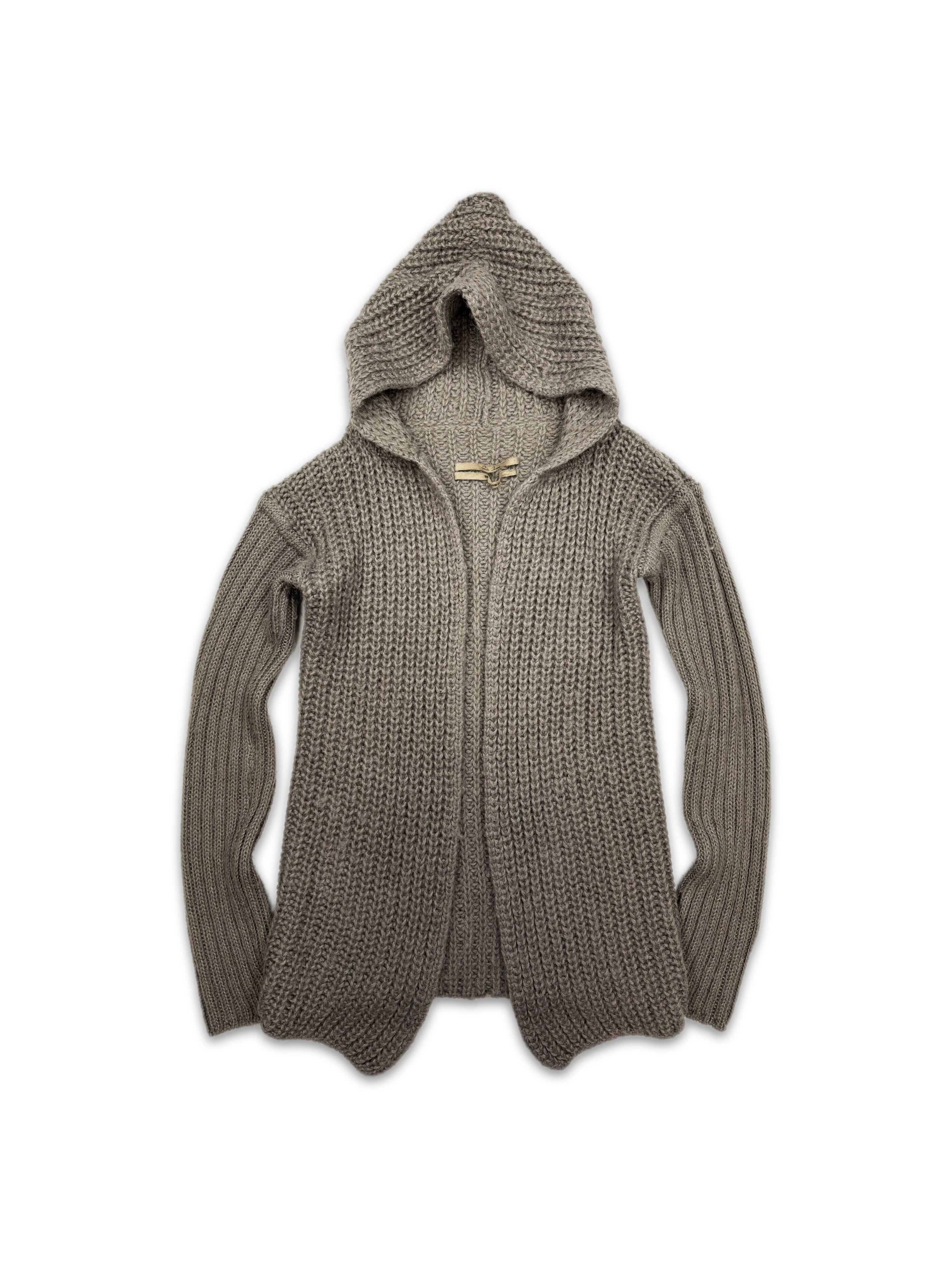 AW03 Rick Owens ‘Trucker’ Loose Gauge Beige Knit Hooded Sweater