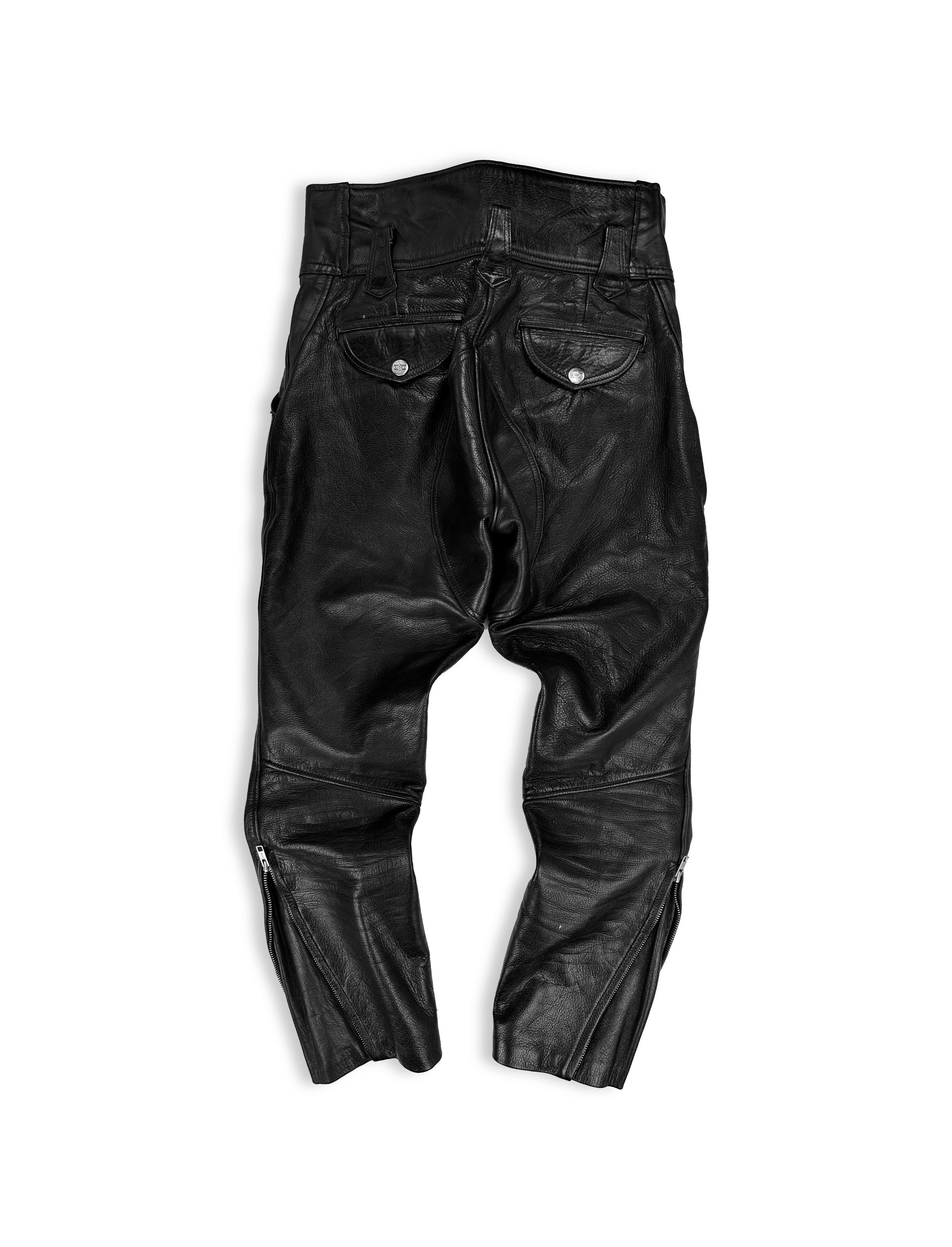Kadoya Black Leather Reinforced Belted Biker Pants