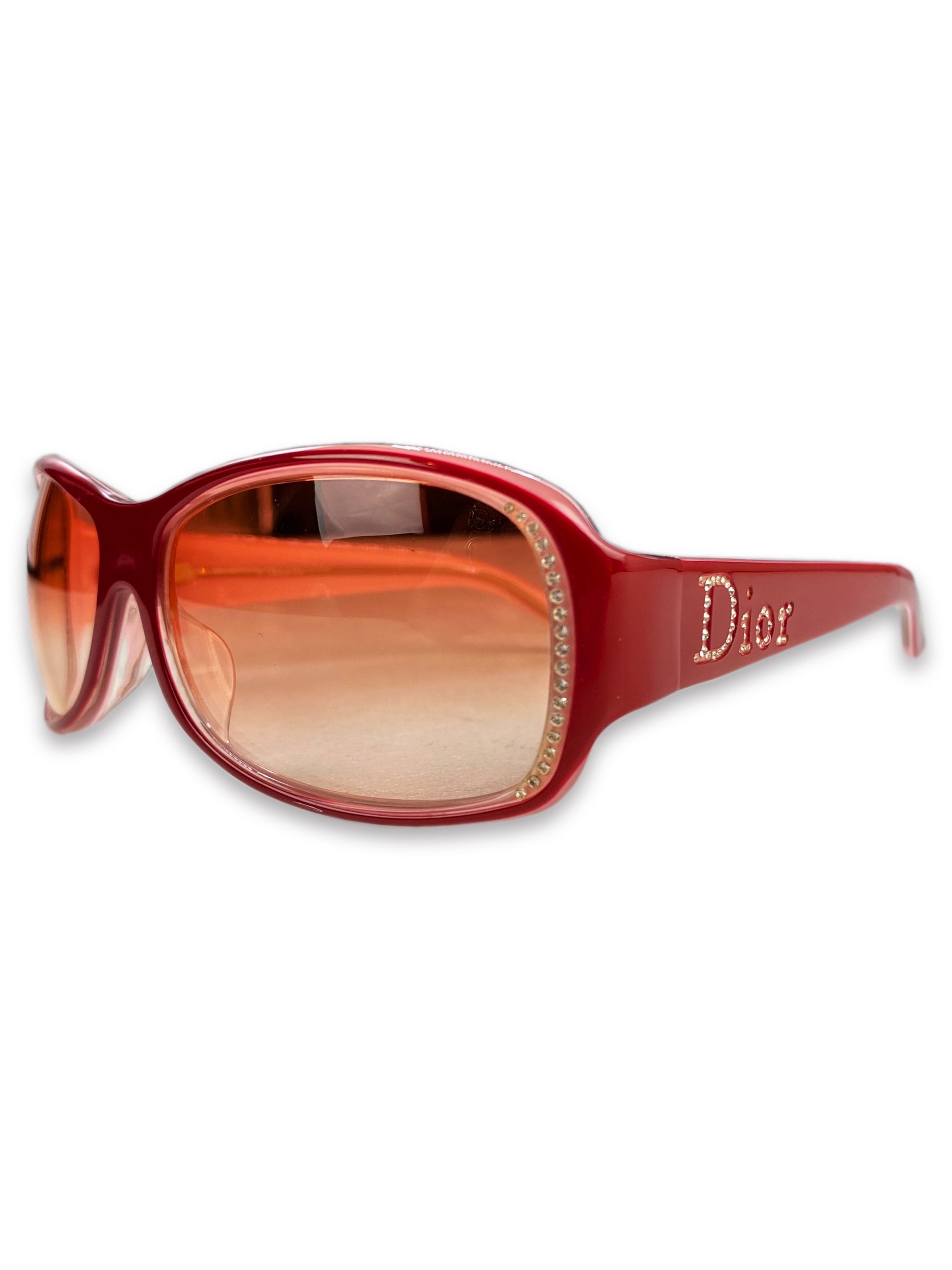 00s Dior Swarovski Crystal Cherry Red Rose Tint Sunglasses