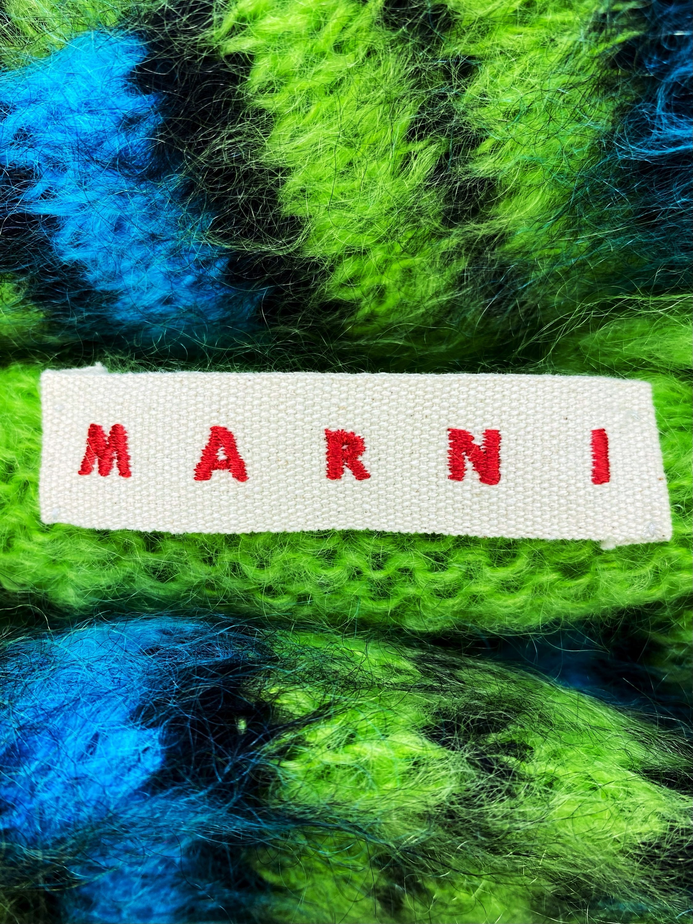 AW19 Marni Striped Mohair Knit Neon Green Cardigan